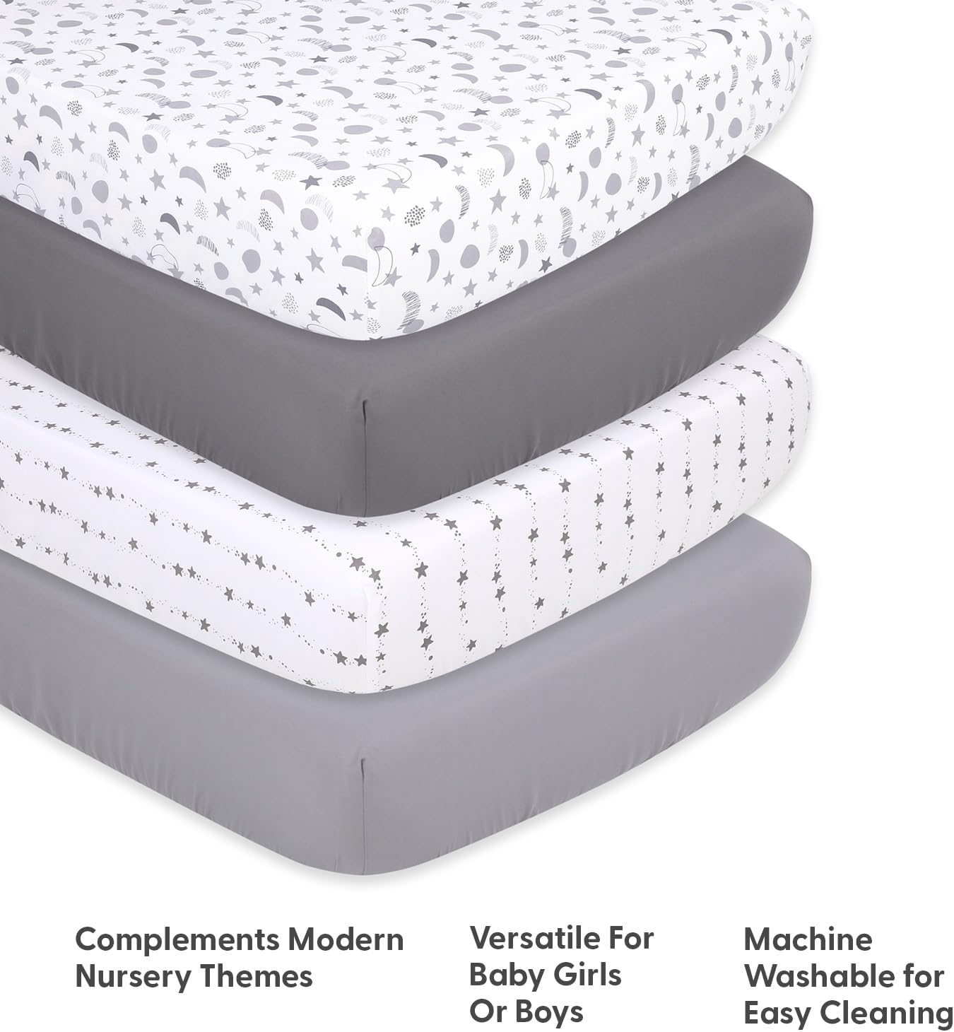 The Peanutshell 4-Pack Crib Sheets - Celestial Moon Stars Design