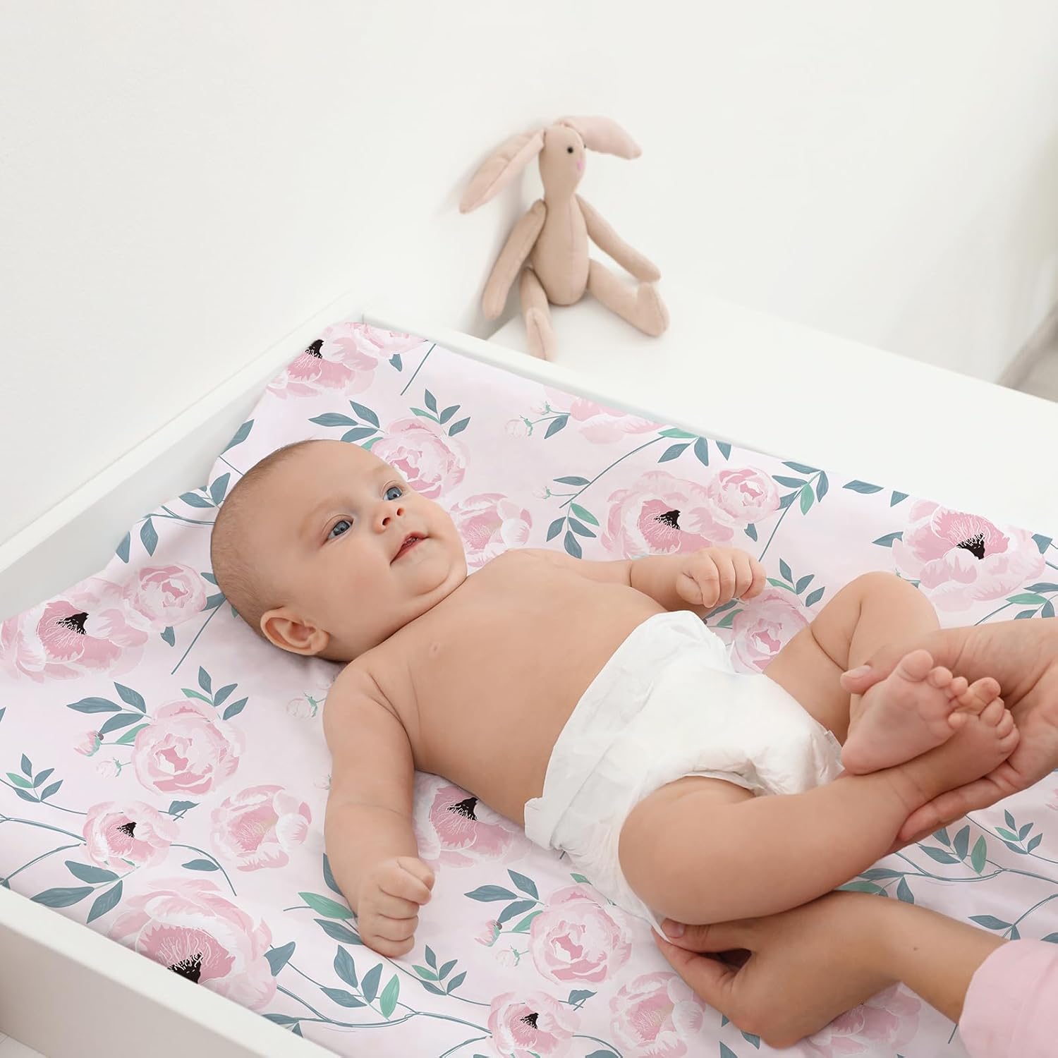 GLLQUEN Baby Bassinet Sheets Set 2-Pack with Pink Flower Design
