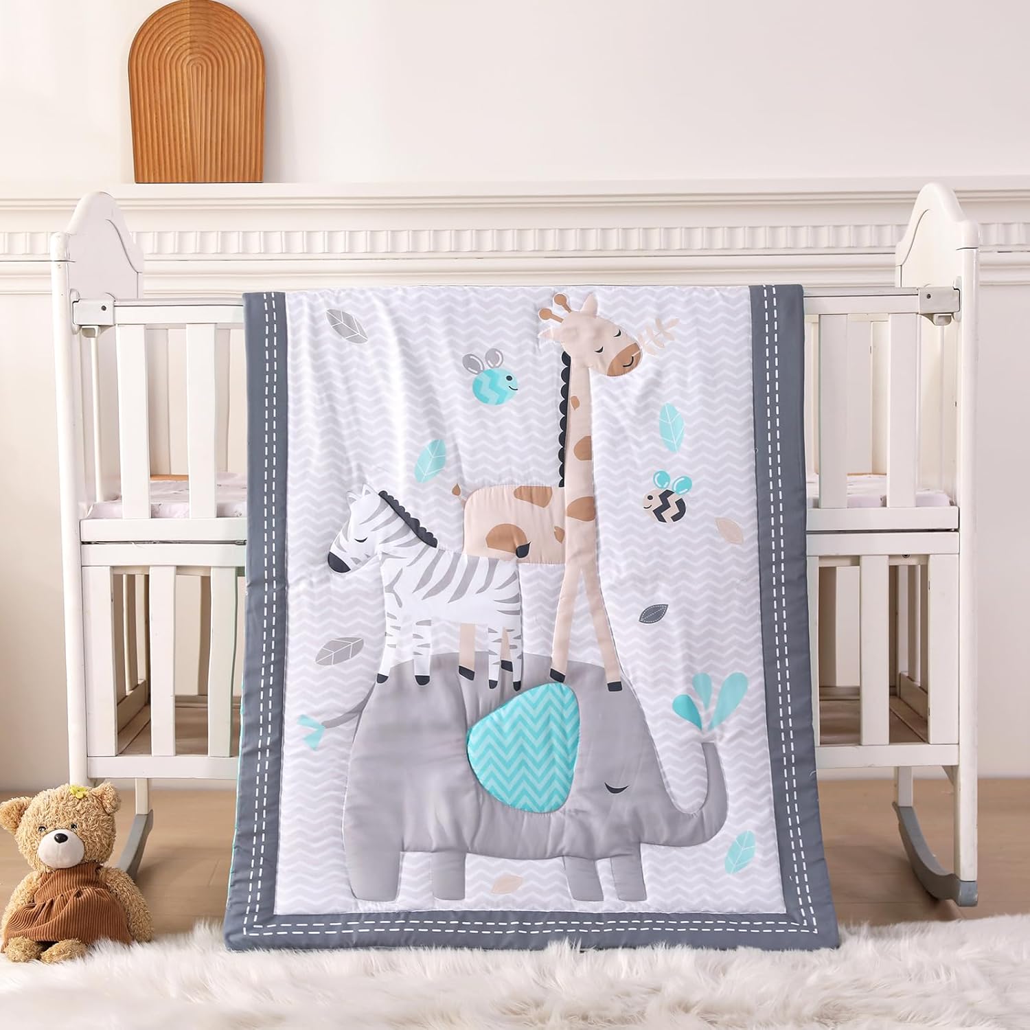 Wowelife Mini Crib Bedding Set Boy 3 Piece Gray