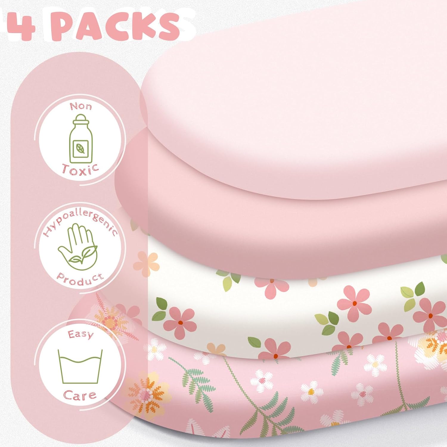 Rtteri 4 Pcs Baby Bassinet Sheets Soft Cotton Boho Flowers