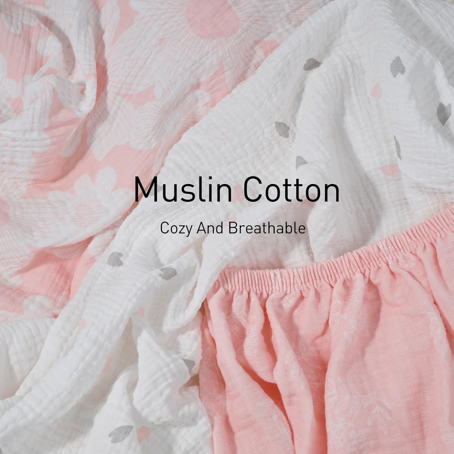 GLLQUEN Baby Muslin Bassinet Sheets 3 Pack - Pink 1