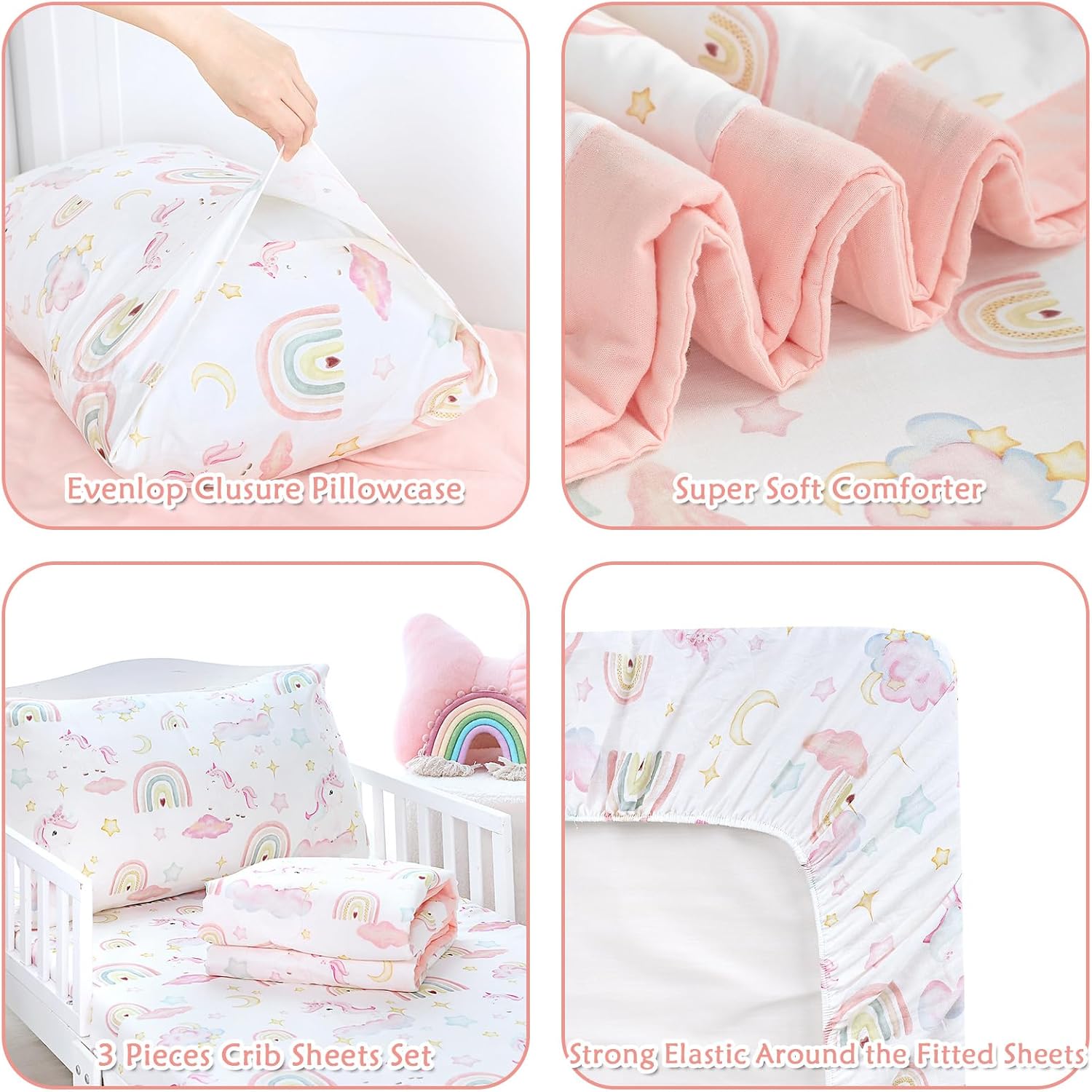 Pea Pod Muslin Crib Bedding Set 3-Piece Unicorn Rainbow