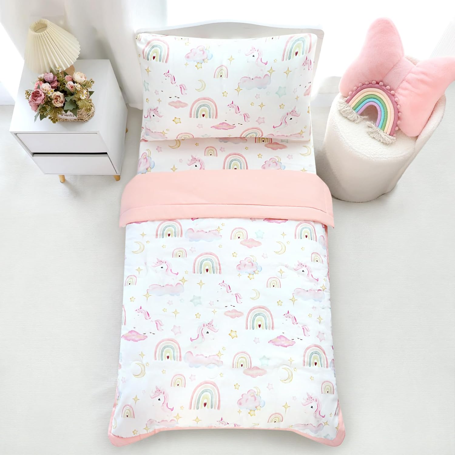 Pea Pod Muslin Crib Bedding Set 3-Piece Unicorn Rainbow