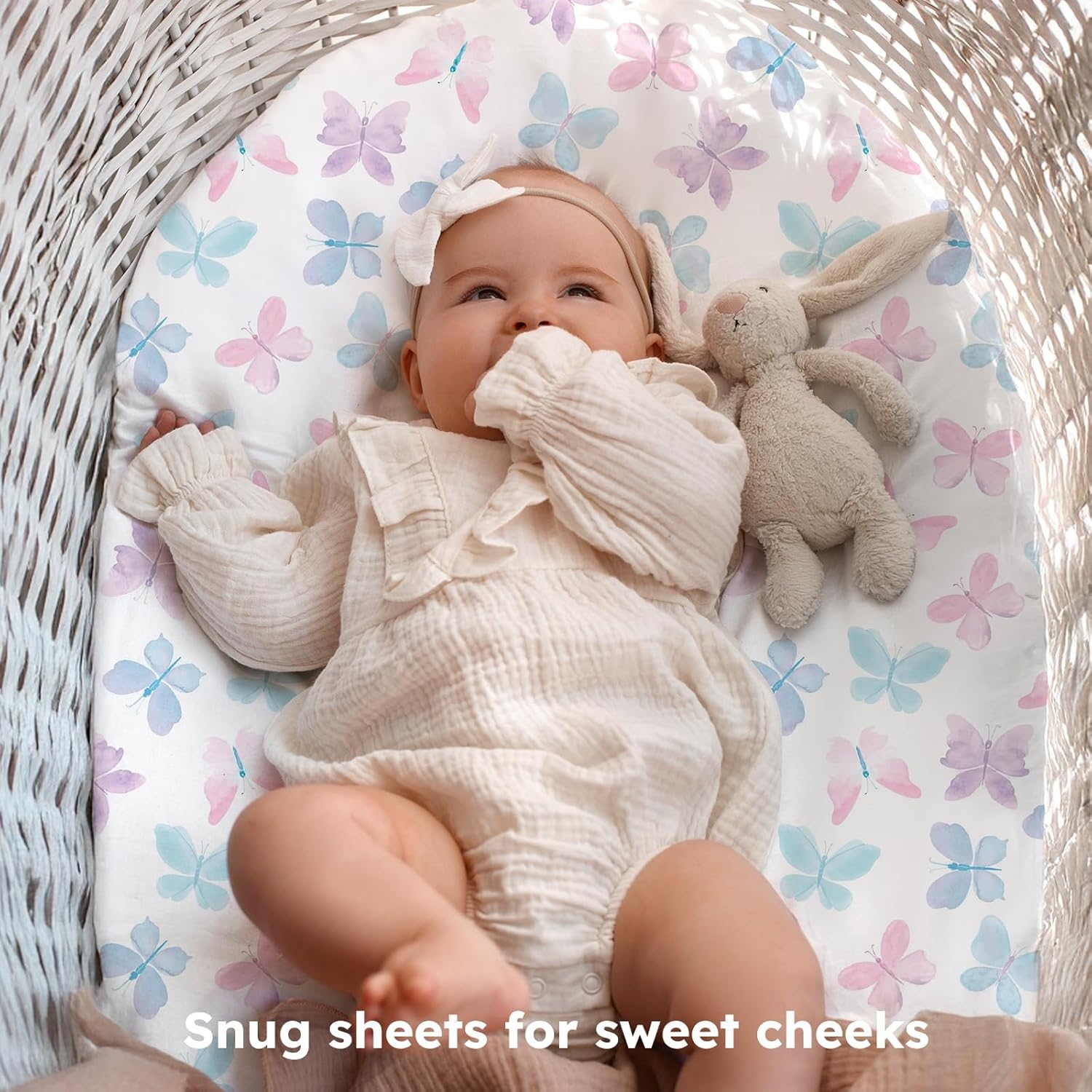 FIEMOL Baby Bassinet Sheets 3 Pack Super Soft Pink Butterfly