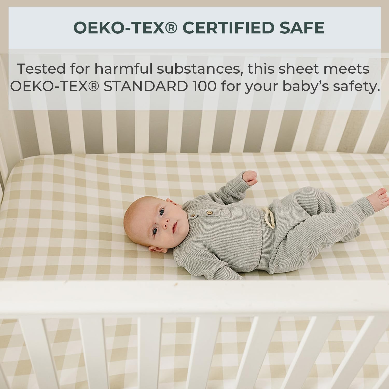 Pobibaby 2 Pack Crib Sheets for Boys Gingham Khaki 1