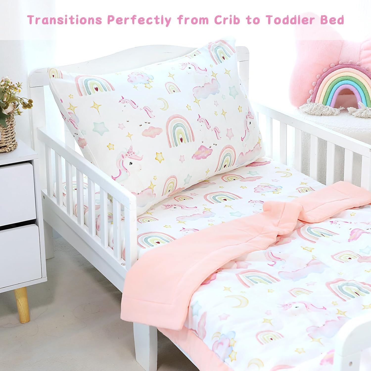 Pea Pod Muslin Crib Bedding Set 3-Piece Unicorn Rainbow