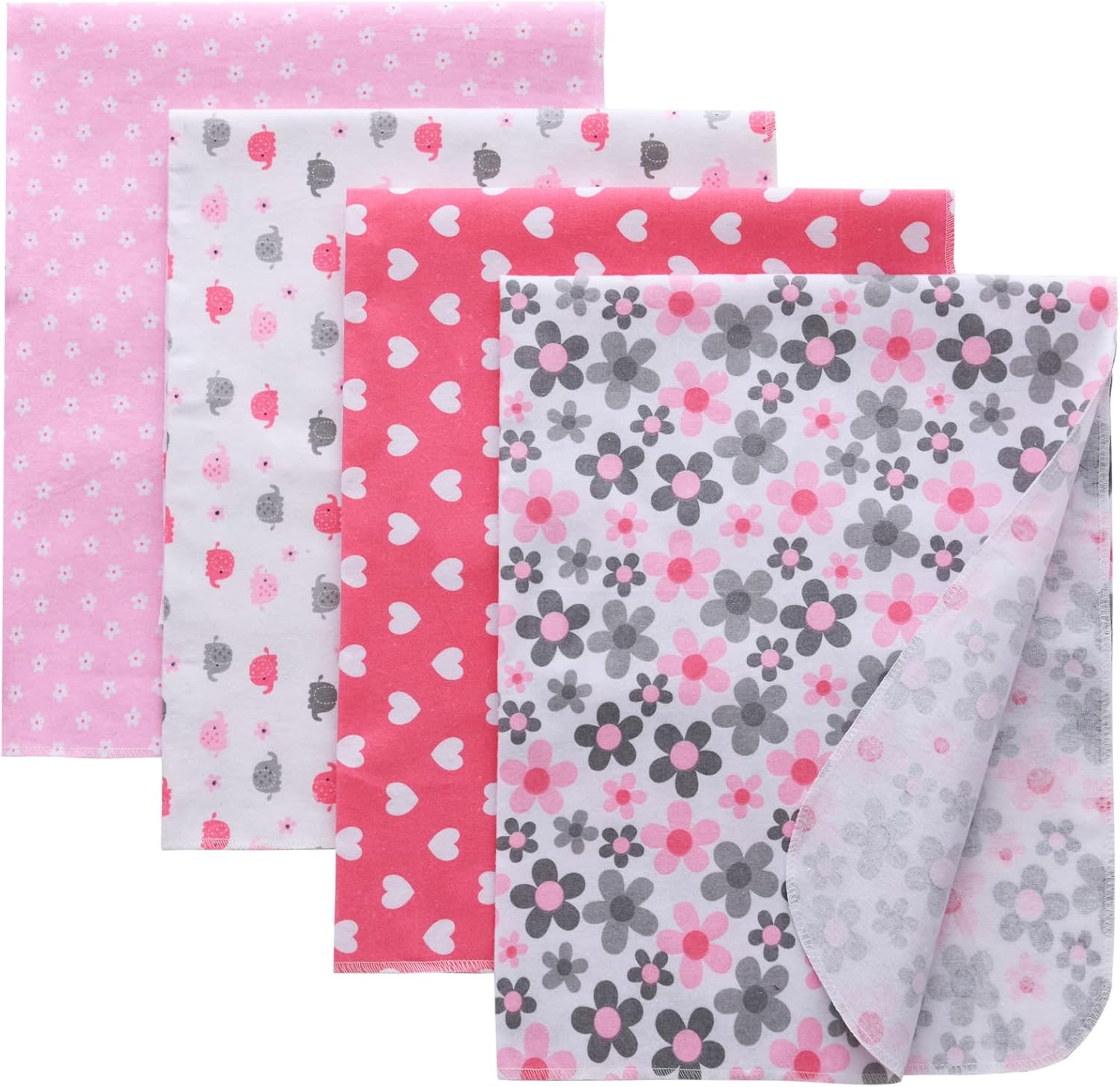 Gina Era Flannel Baby Blankets 4-Pack 30x30 Inch