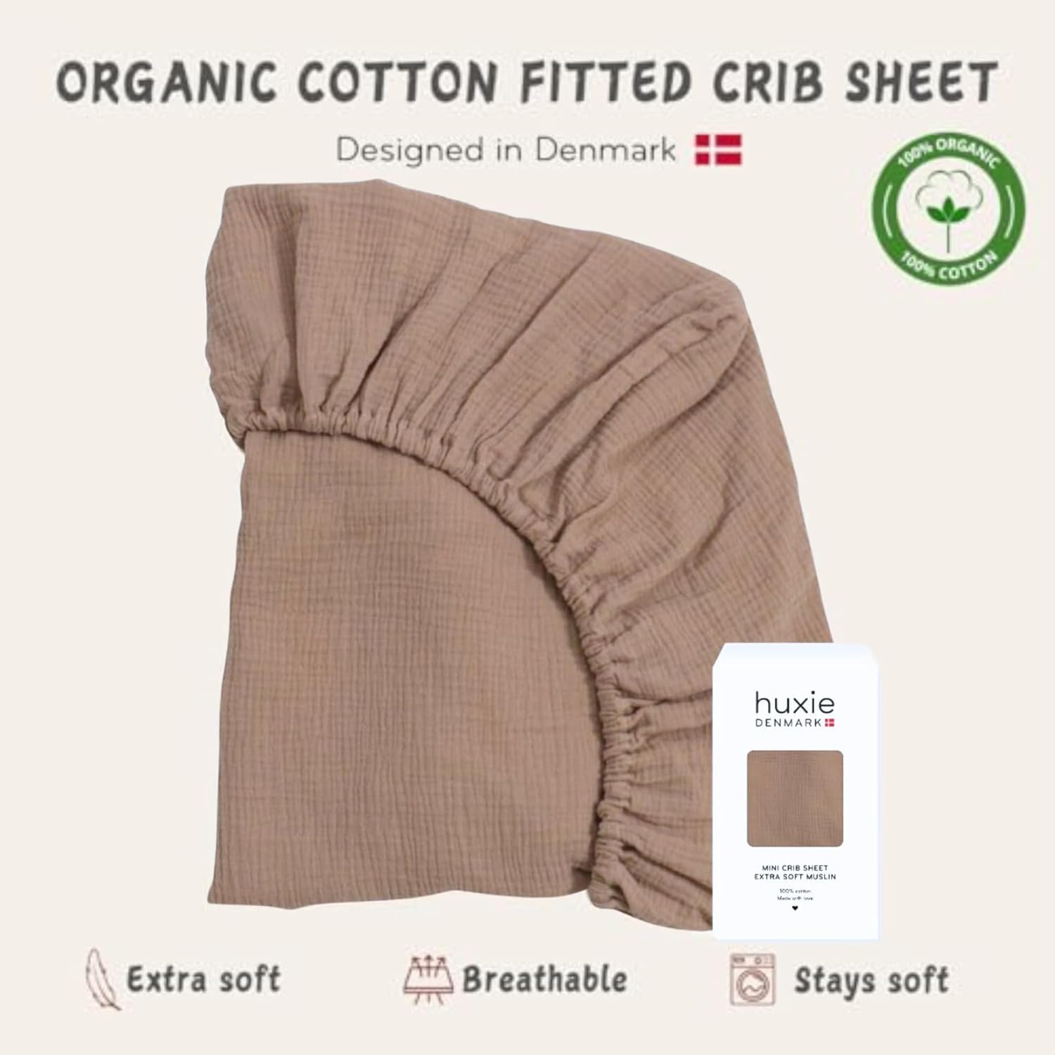 Huxie Crib Sheets Organic Cotton Muslin Fitted 28x52