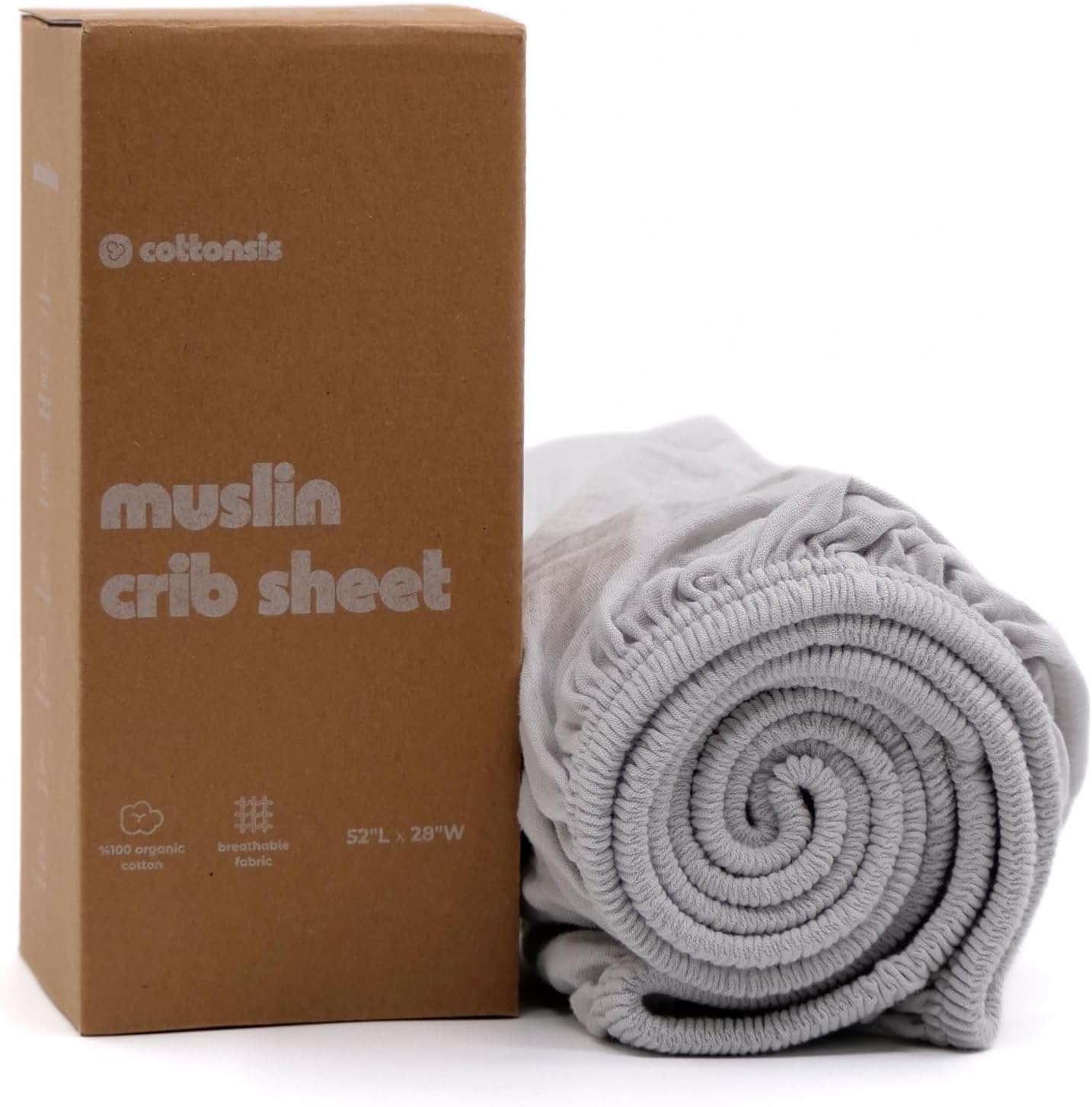 Cottonsis Muslin Crib Sheet - Cloudy Gray 52x28 1