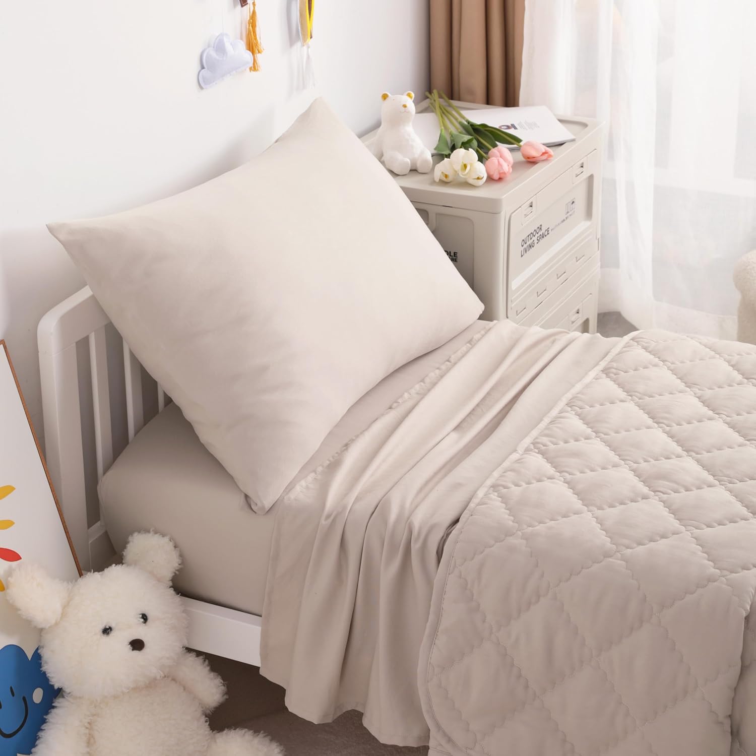 NTBAY Toddler Bedding Set - 4 Piece Taupe