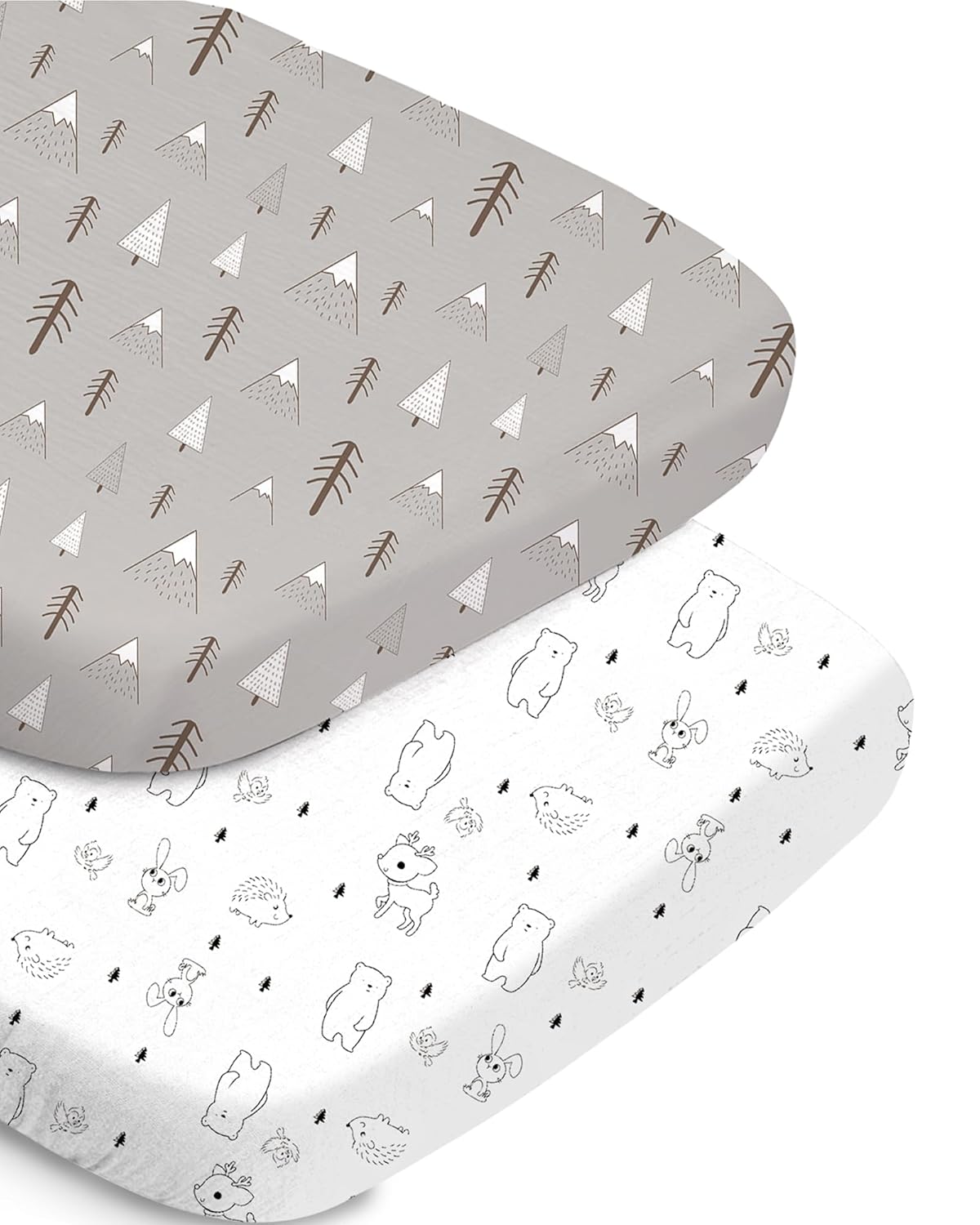 TOTCHILL Bassinet Sheet Set - Grey Woodland Design Soft Cozy for Baby