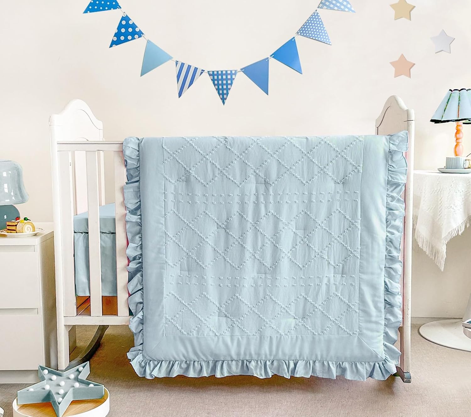 Wowelife Baby Crib Bedding Set for Girls 3 Piece Boho Blue