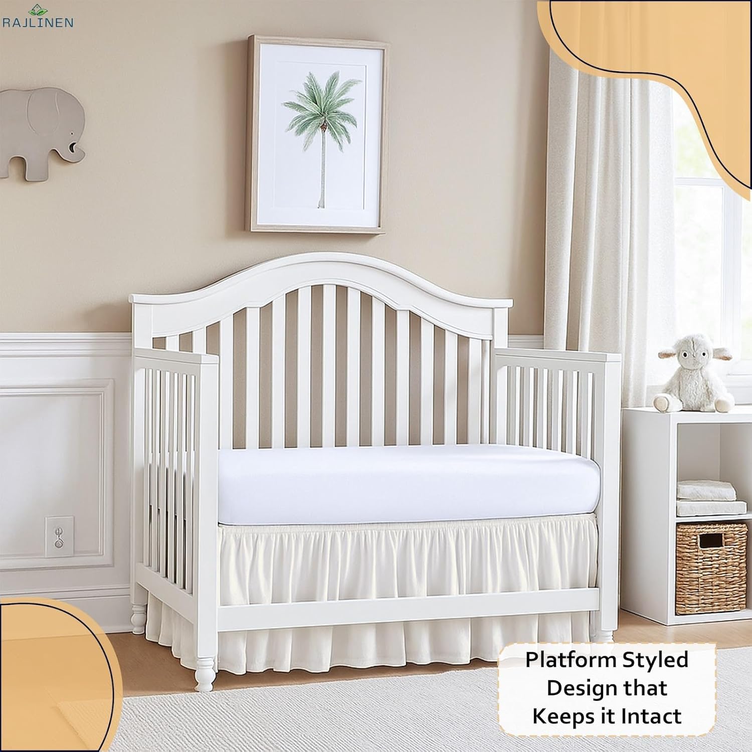 Rajlinen Ruffled Crib Bed Skirt Microfiber 14 Drop Ivory