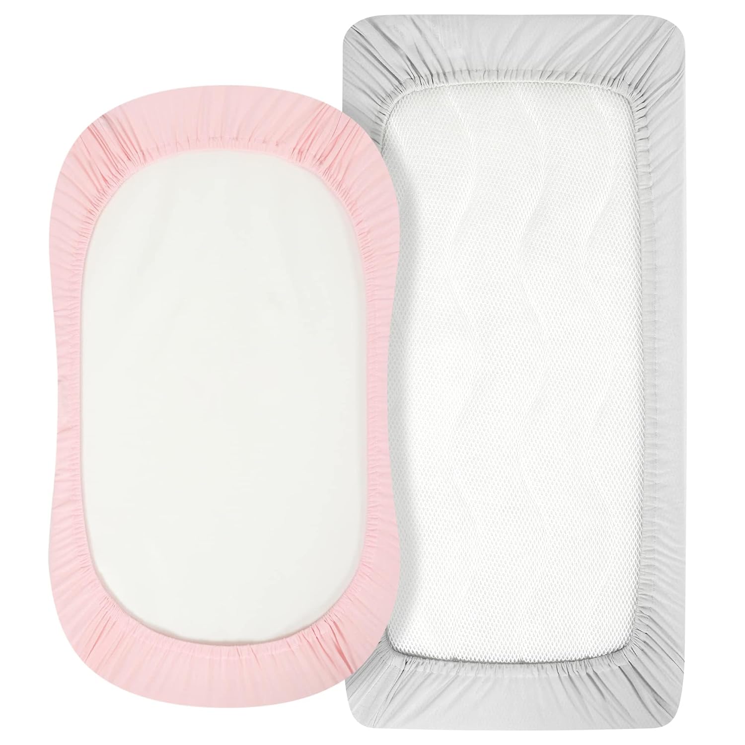 TILLYOU Bassinet Sheets 2 Pack Gray and Pink