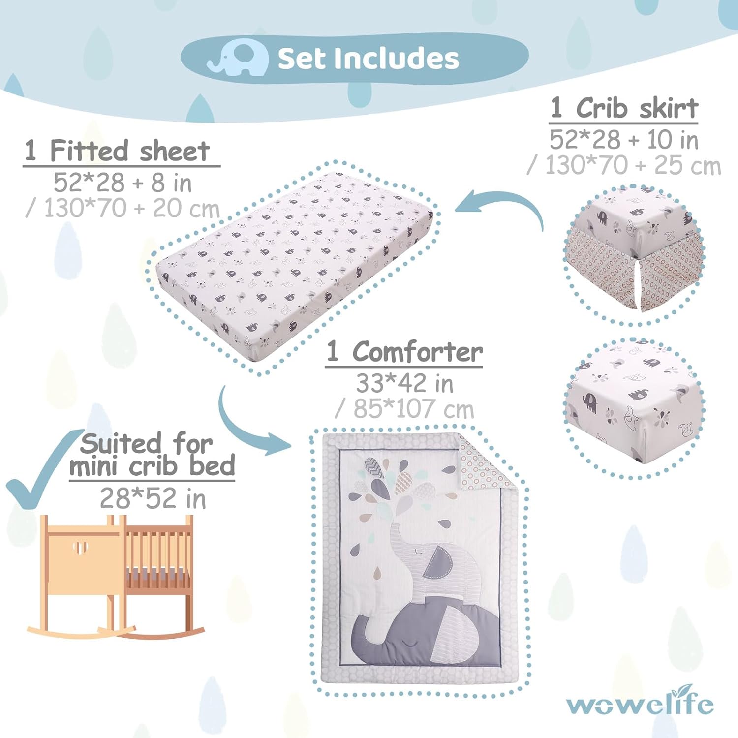 Wowelife Elephant Crib Bedding Set for Boys 1
