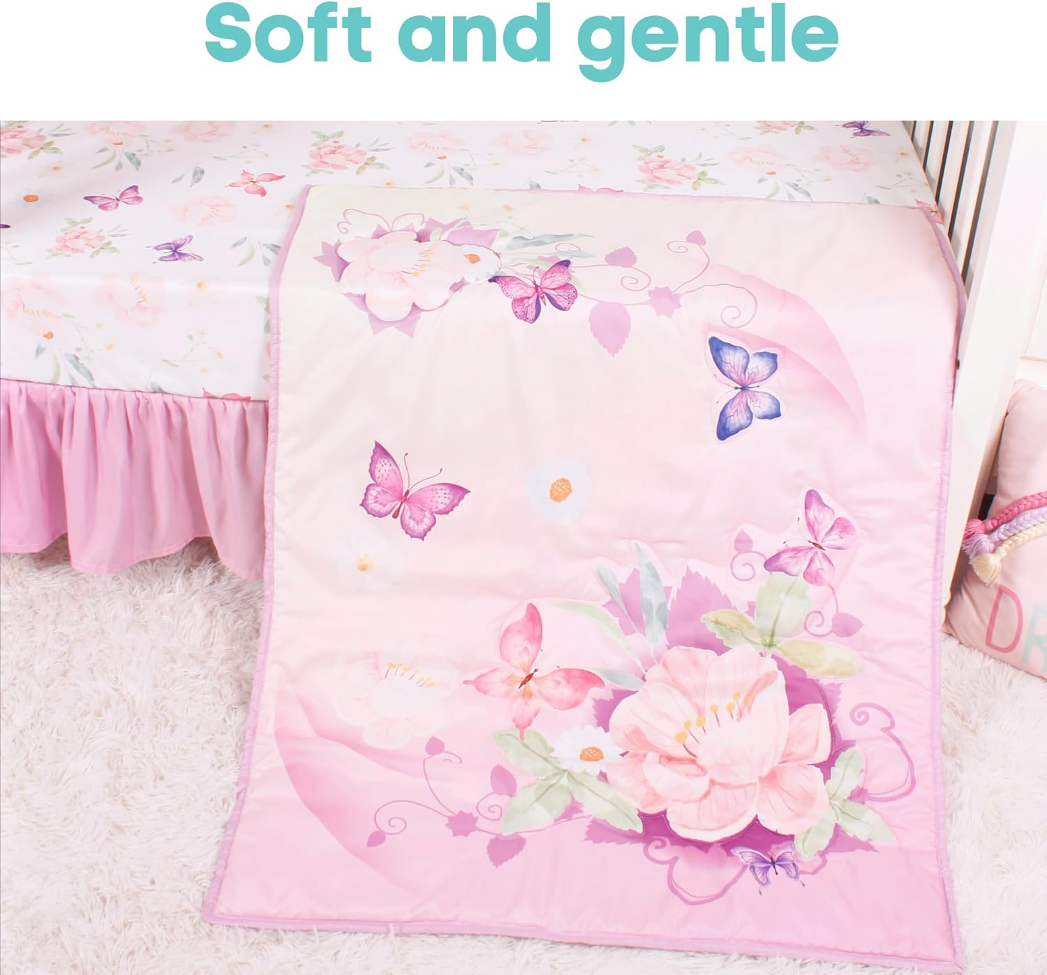 La Premura Baby Girl Crib Bedding Set with Purple Butterfly Design