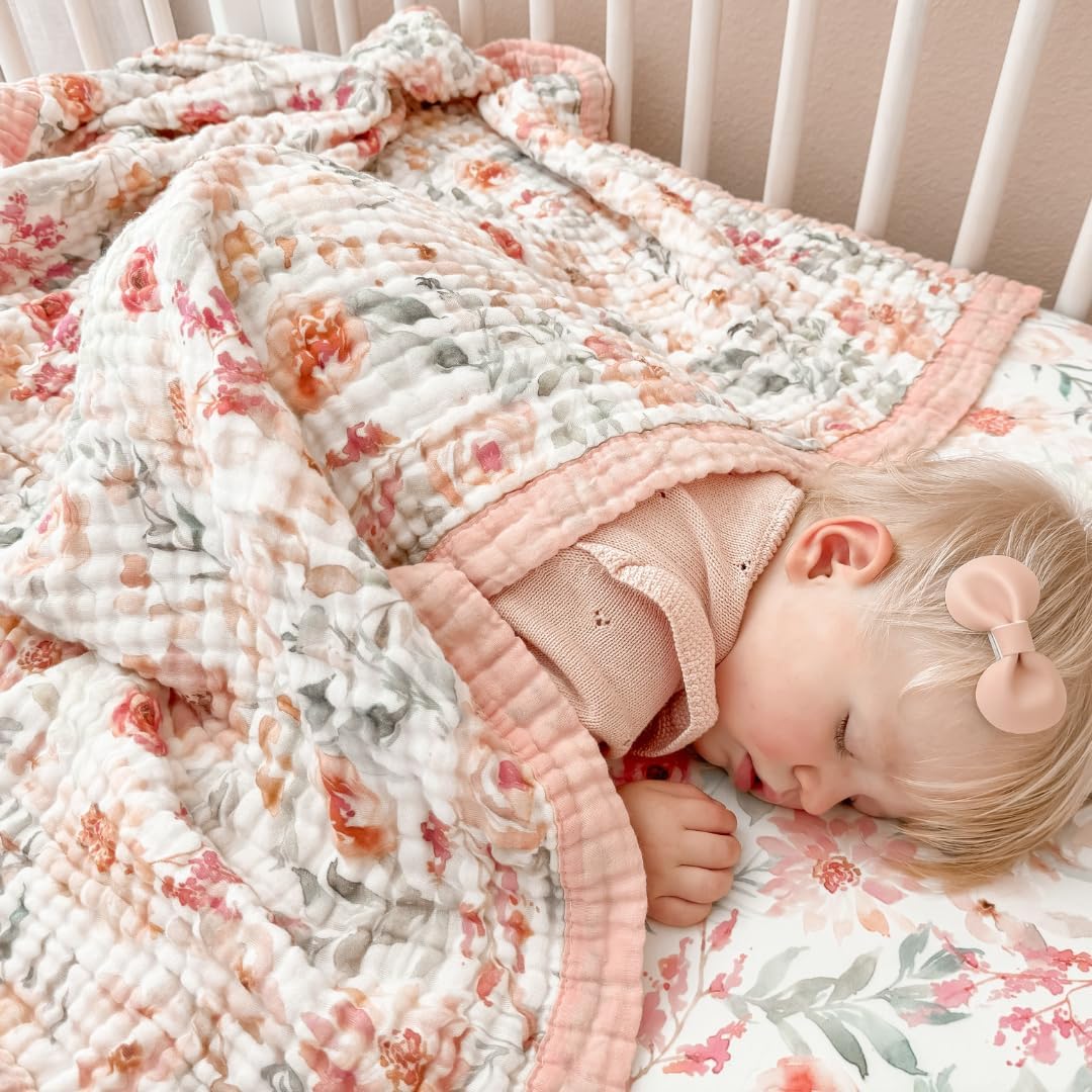 MaxSo 100 Cotton Muslin Blanket - 48x48 Pink Reversible Baby Blanket