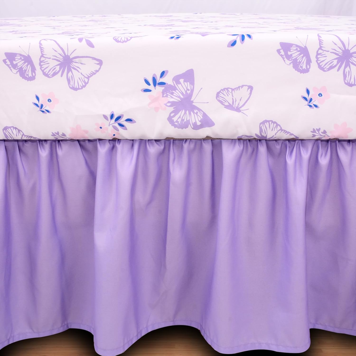 Cloele Floral Butterfly Crib Bedding Set for Girls 3 Pieces Purple