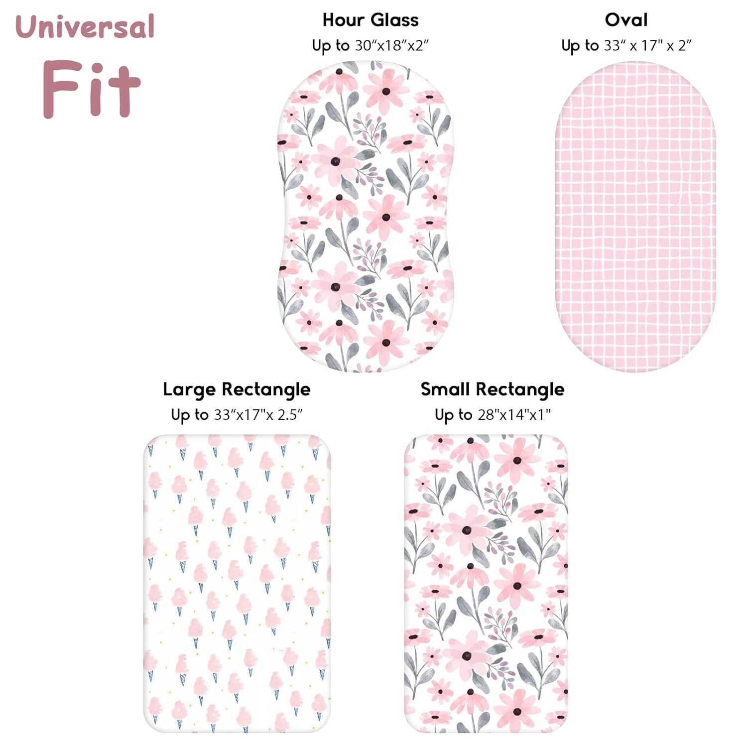 Yoofoss Bassinet Sheets 3-Pack Pink and Floral