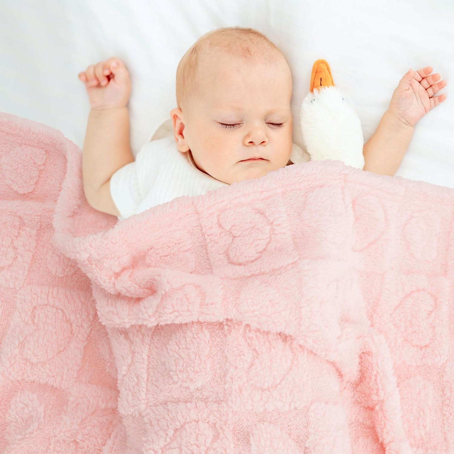 VEIDIA Plush Checkered Baby Blanket 30x39 Light Pink