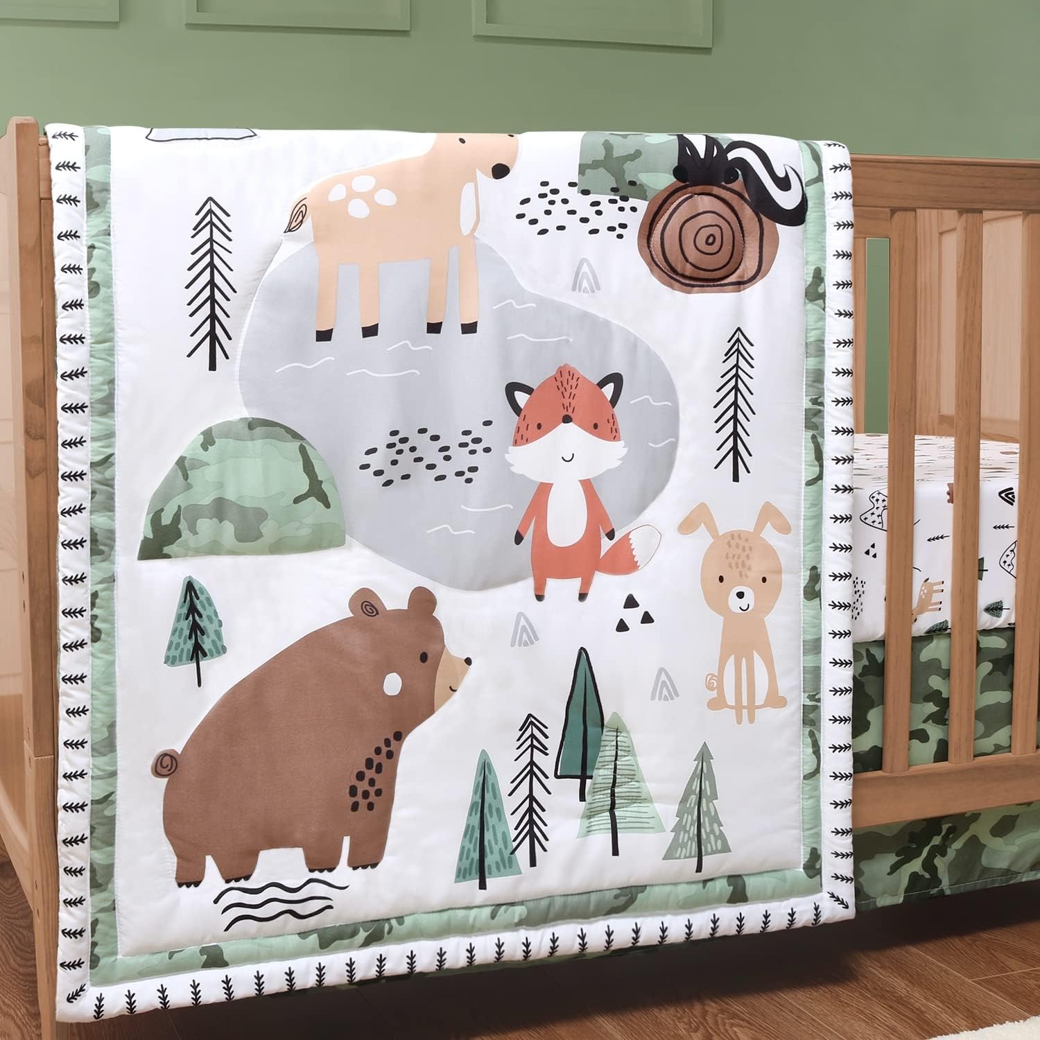 Peanutshell 3-Piece Crib Bedding Set for Boys - Woodland Camo