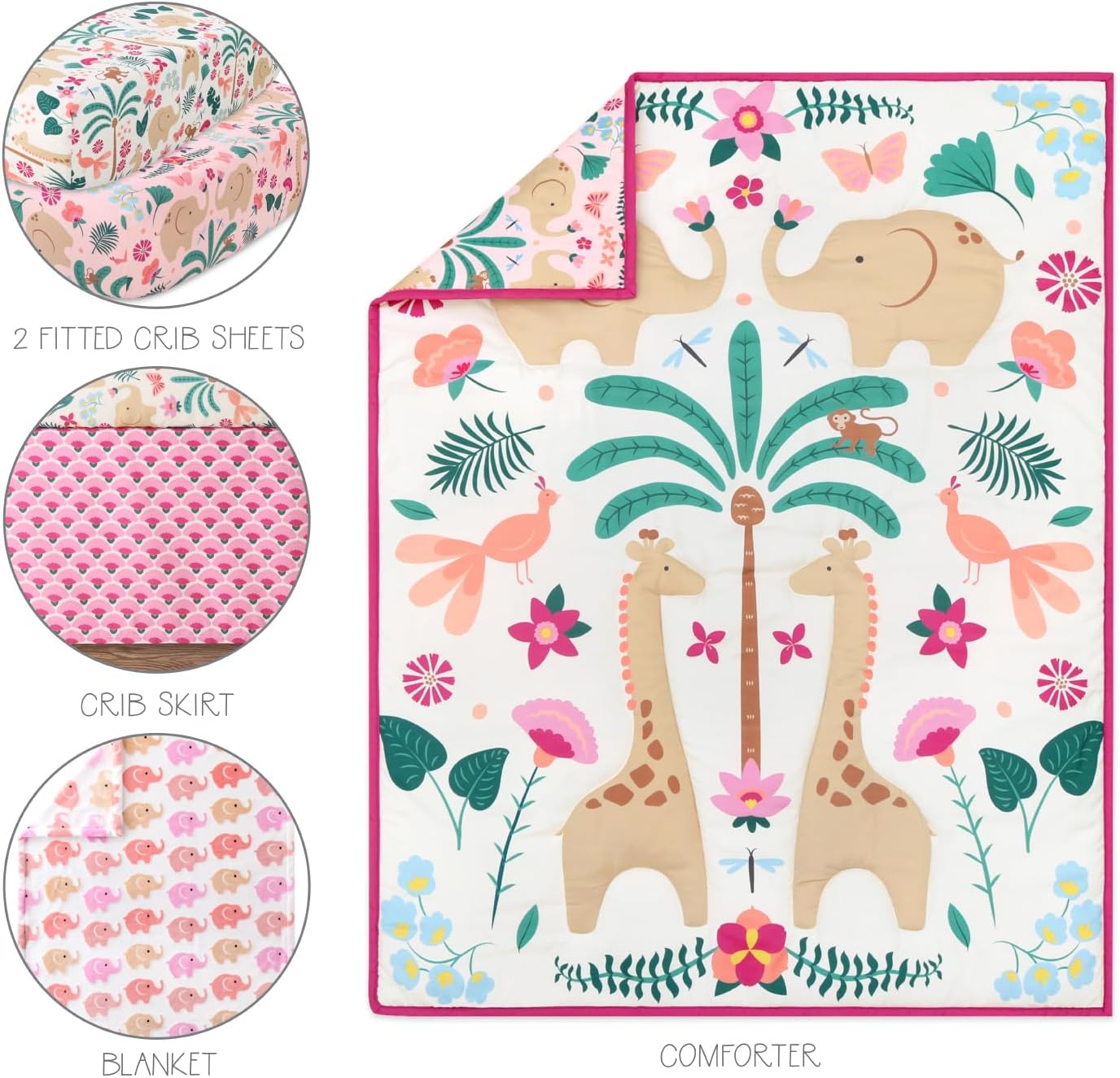Peanutshell 5 Piece Baby Crib Bedding Set for Girls - Safari Theme