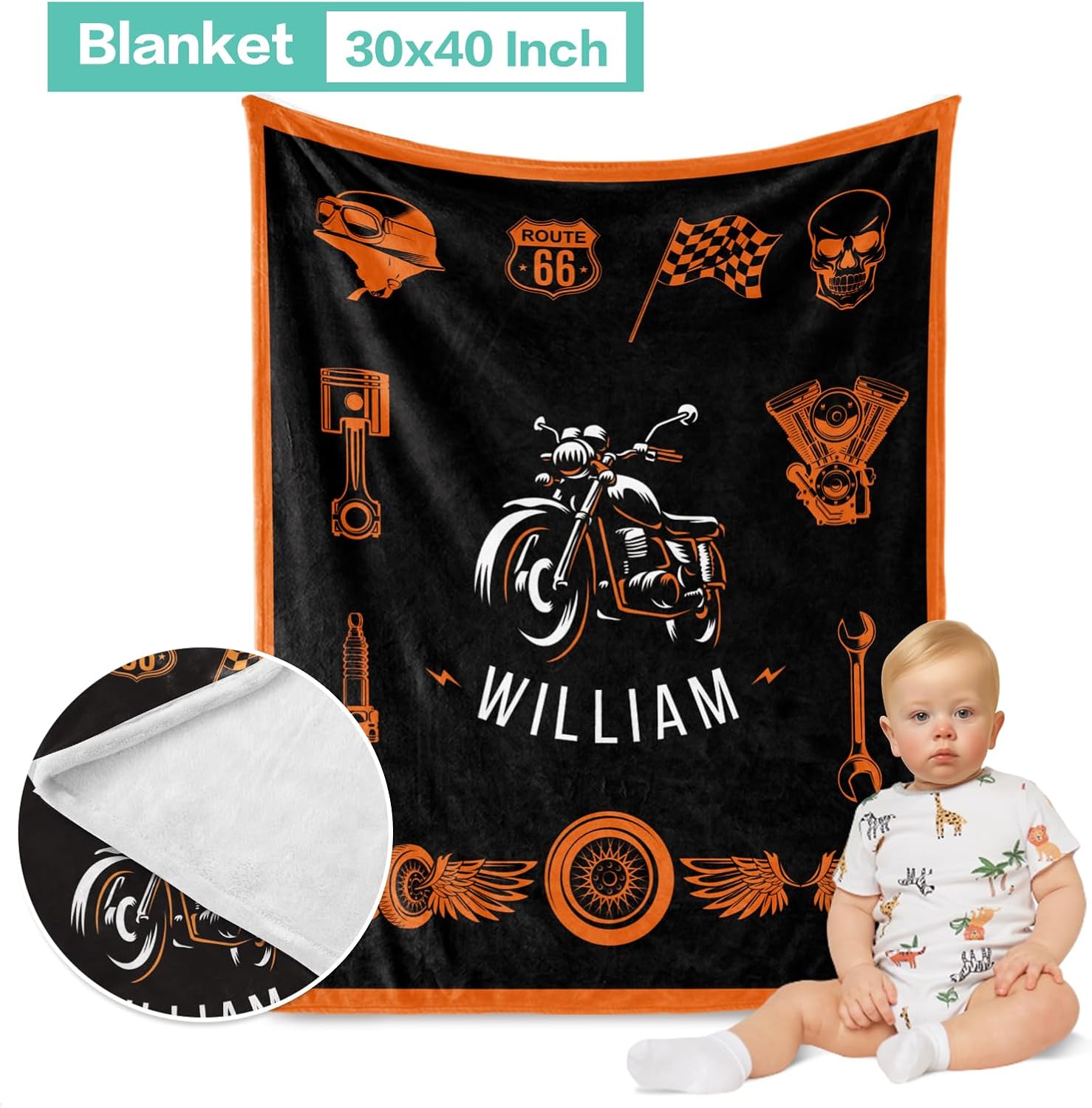 Custom Crib Bedding Set 3 Piece - Motorcycle Design for Newborns