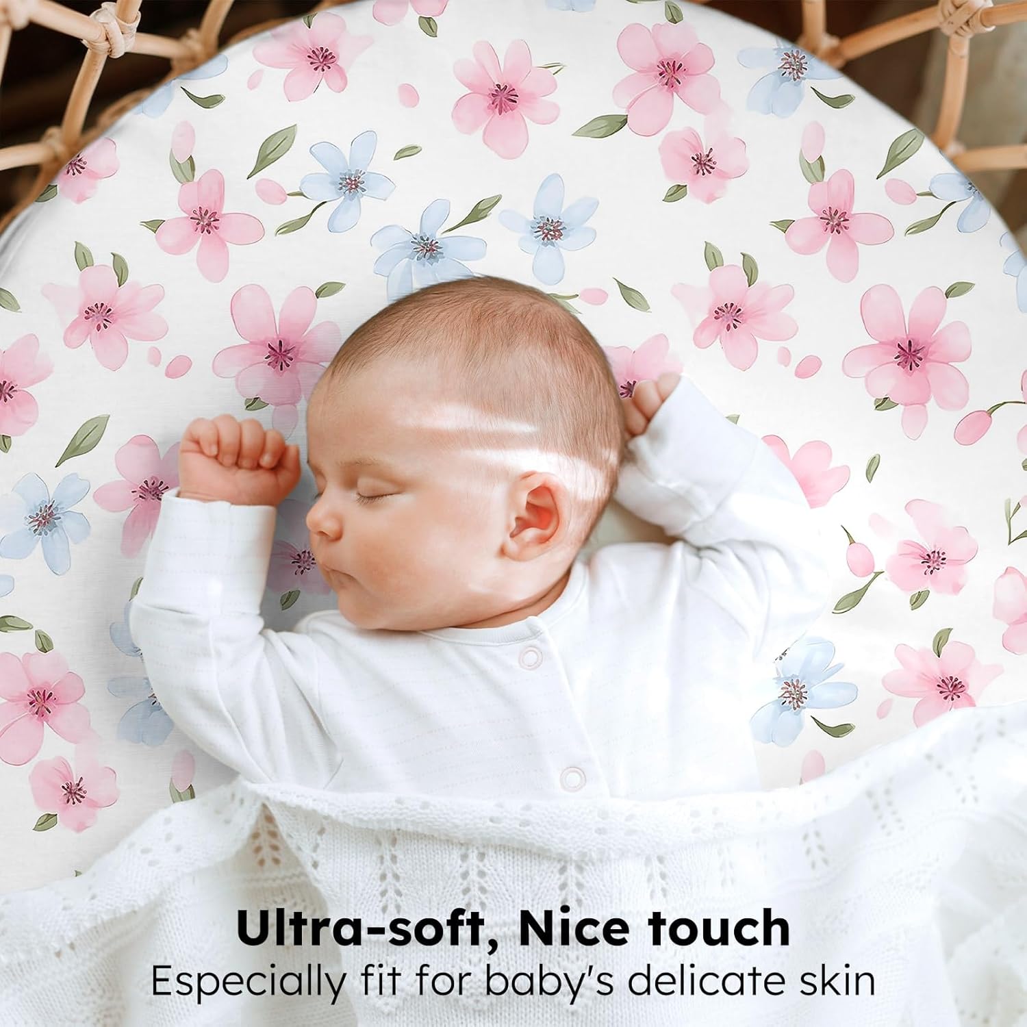 FIEMOL Baby Bassinet Sheets 3 Pack Super Soft Pink Butterfly