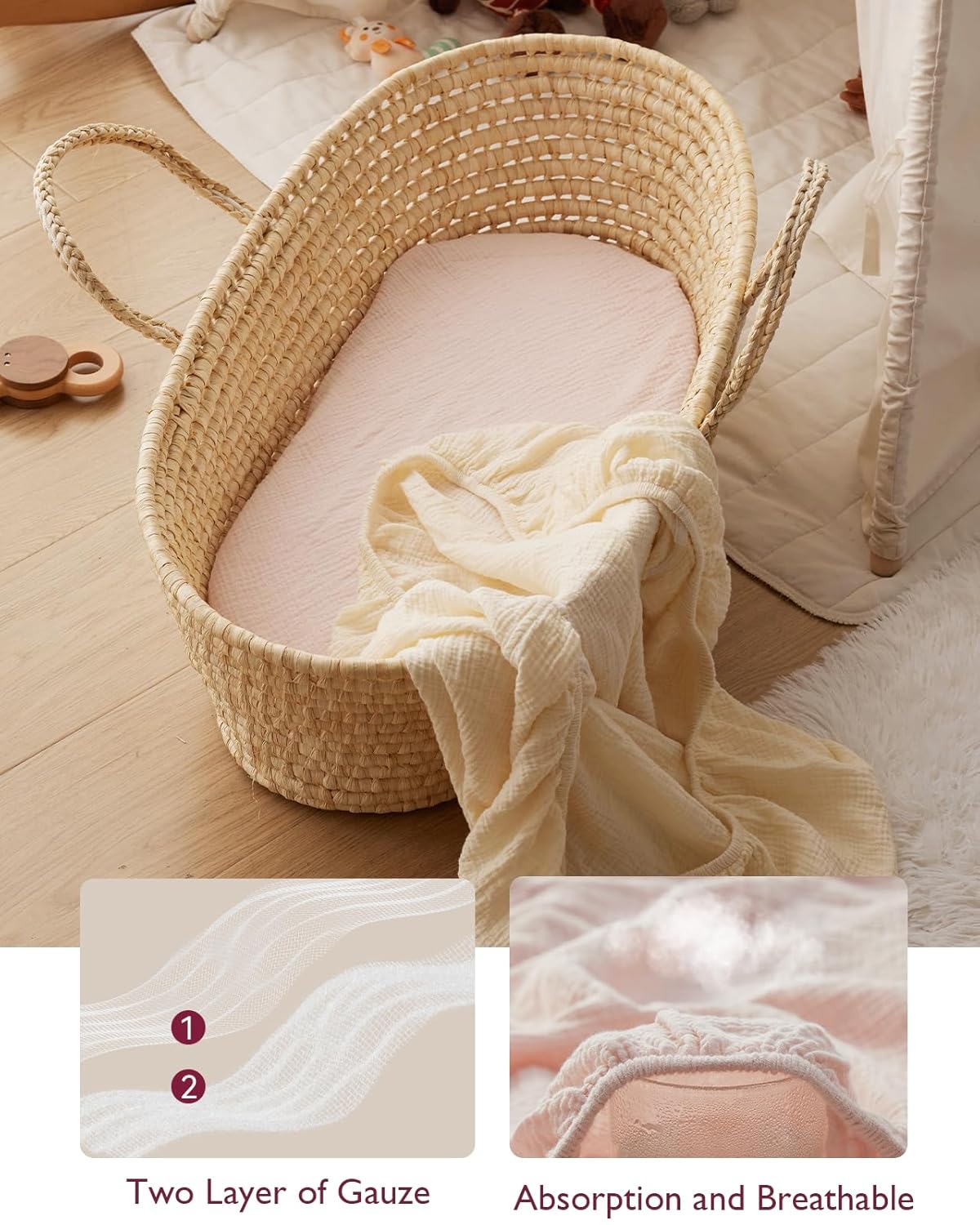 Momcozy Muslin Fitted Bassinet Sheet Set 2 Pack