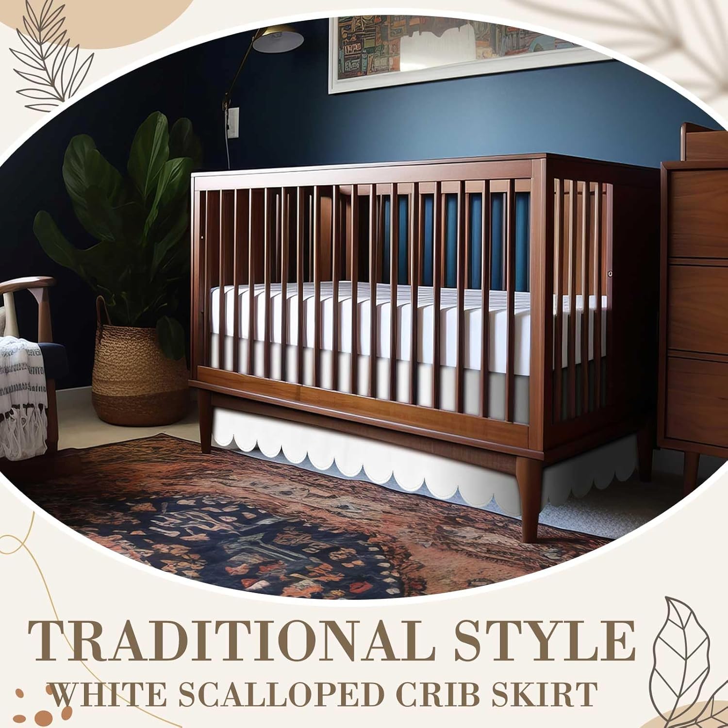 Hahafelt White Scalloped Crib Skirt 28x52 with 14 Drop Pleated Dust Ruffle