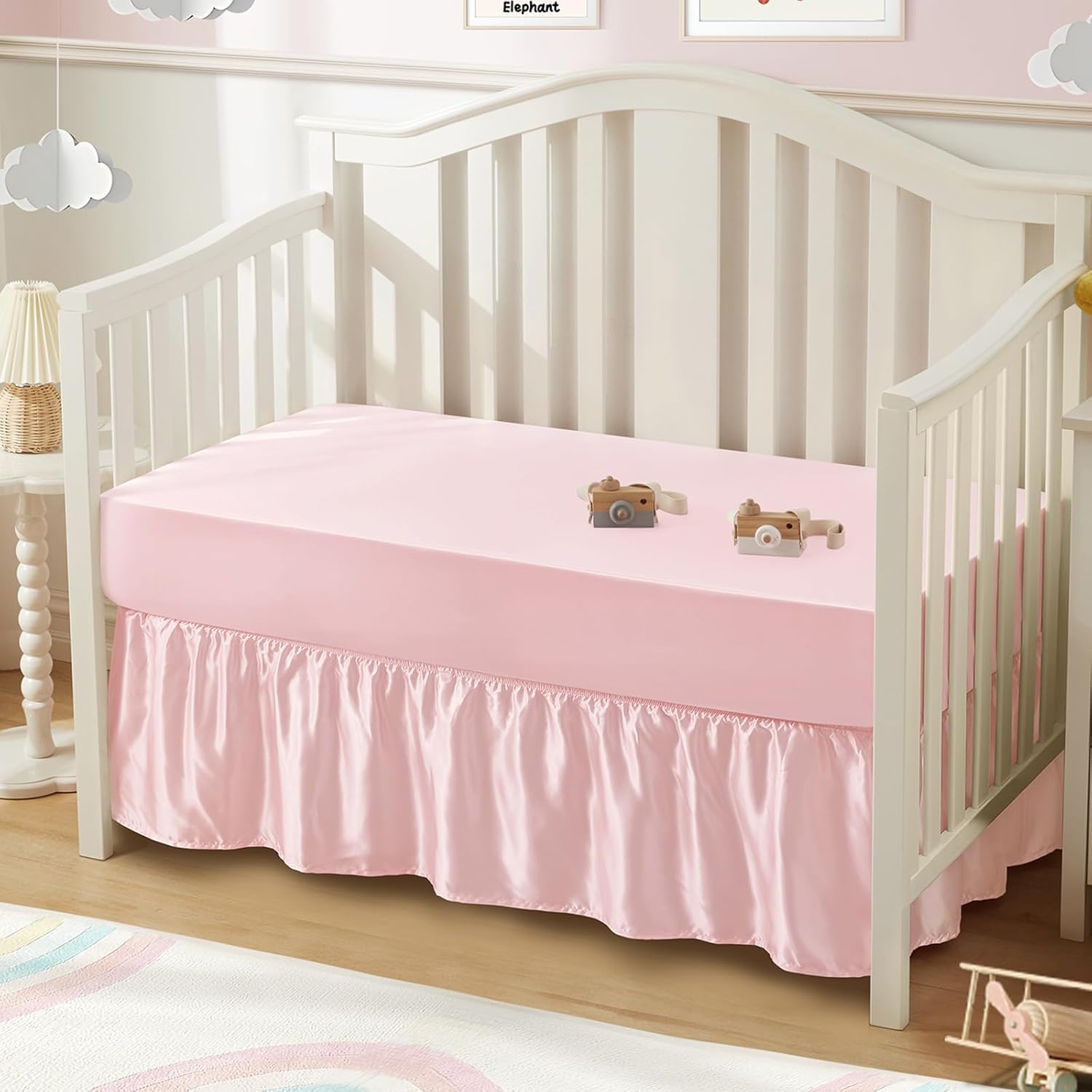 SiinvdaBZX 2-Piece Satin Crib Set - Pink