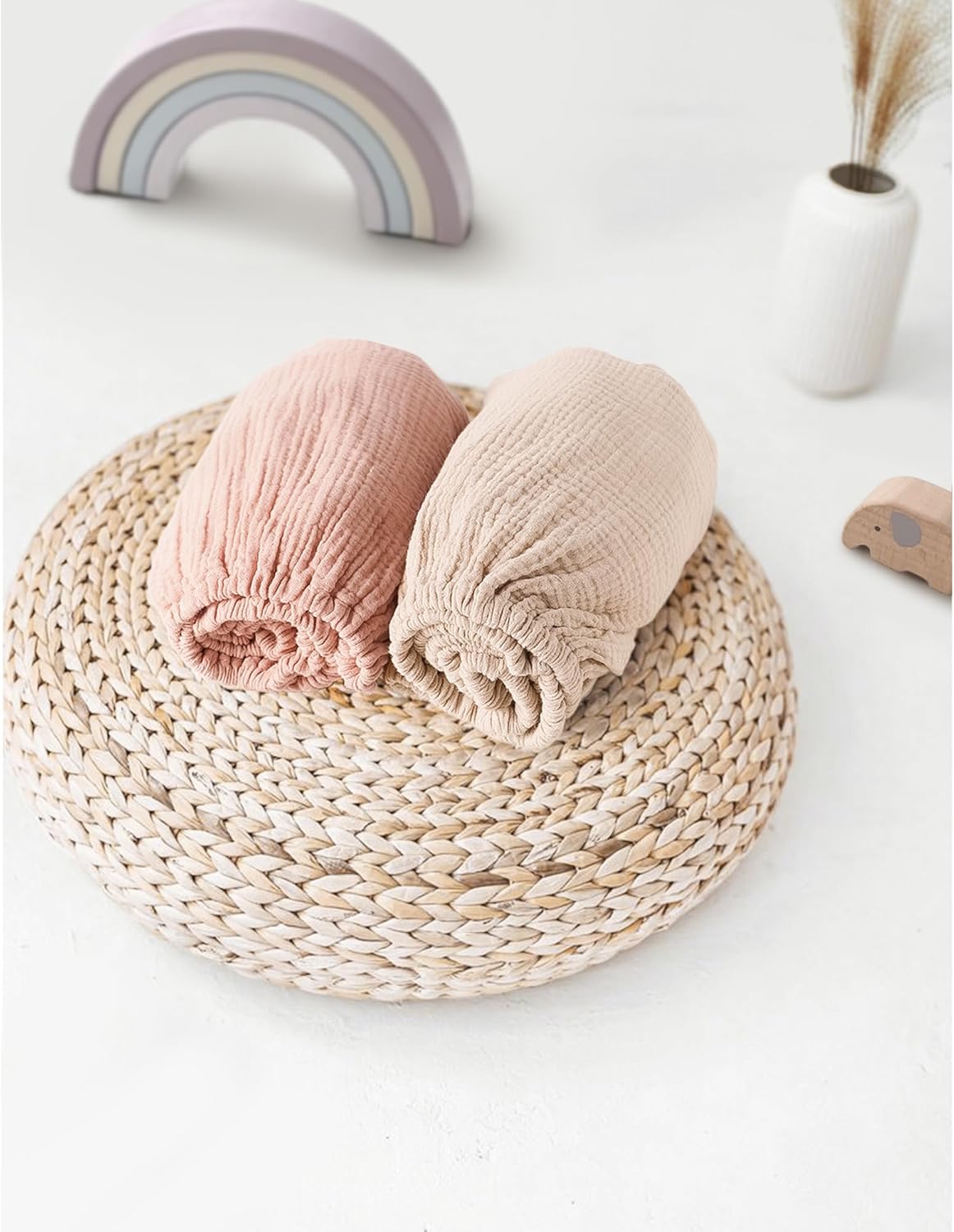 MairMore Muslin Bassinet Sheets 2-Pack Ivory Pink
