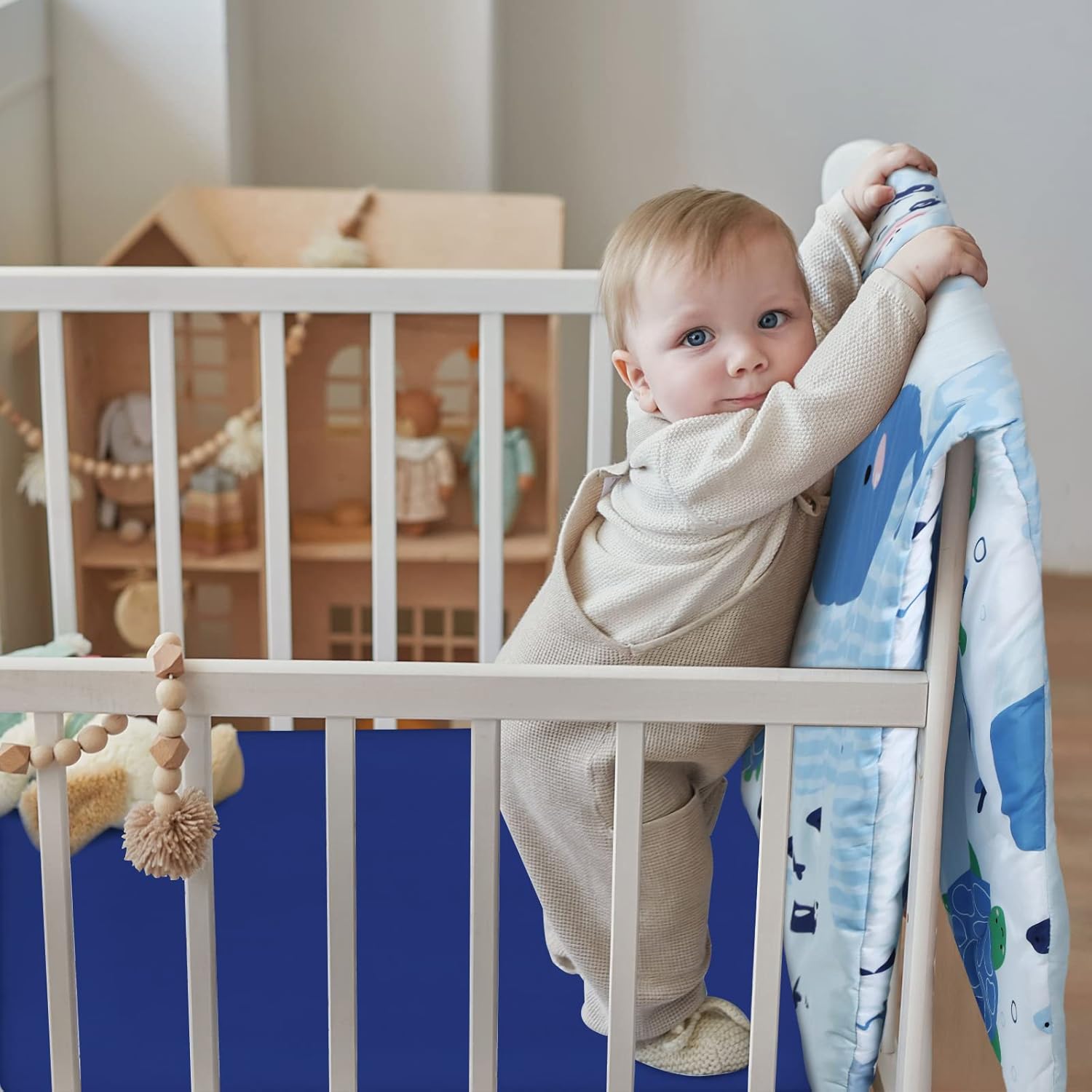 Rtteri 4-Piece Baby Crib Bedding Set with Whale Print