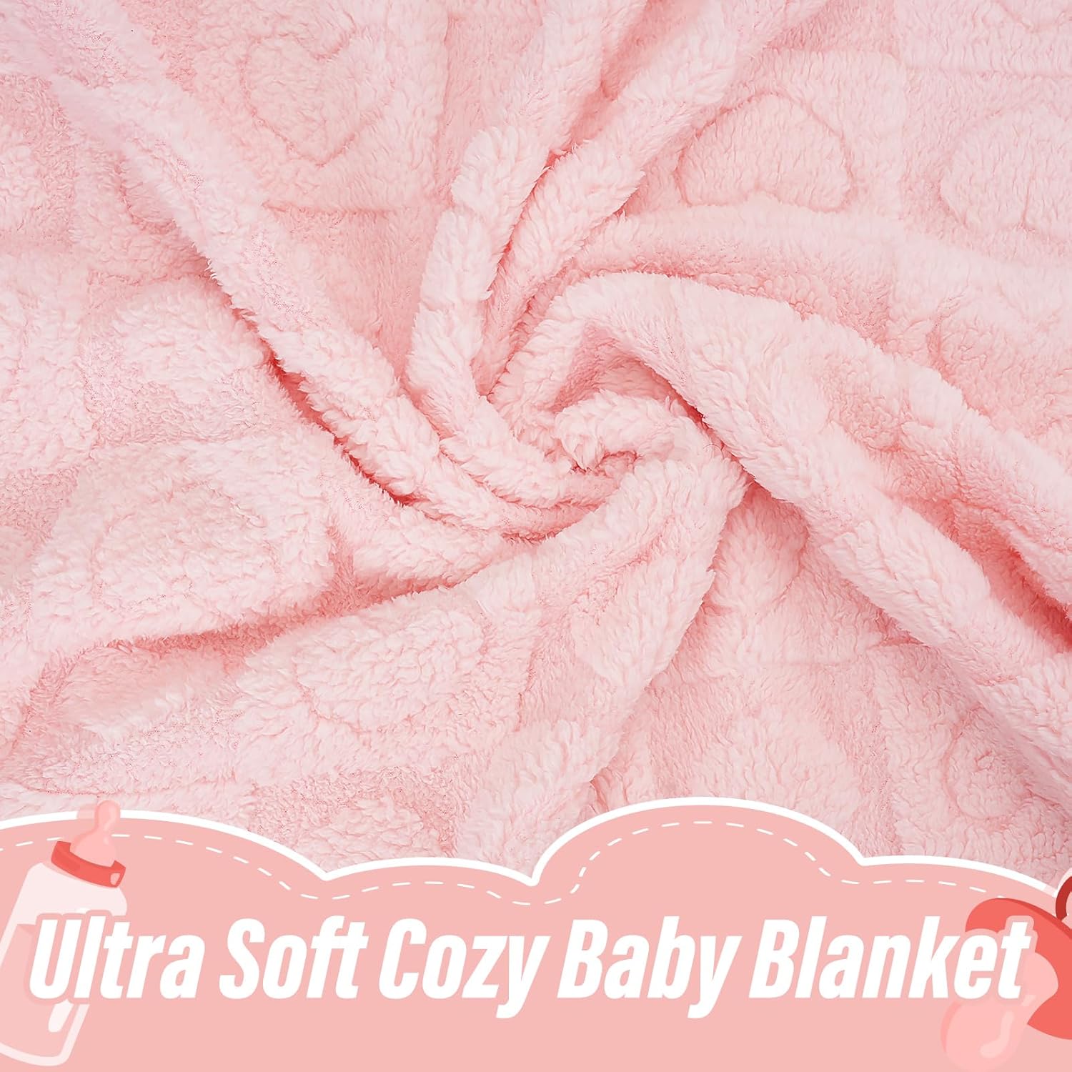 VEIDIA Plush Checkered Baby Blanket 30x39 Light Pink
