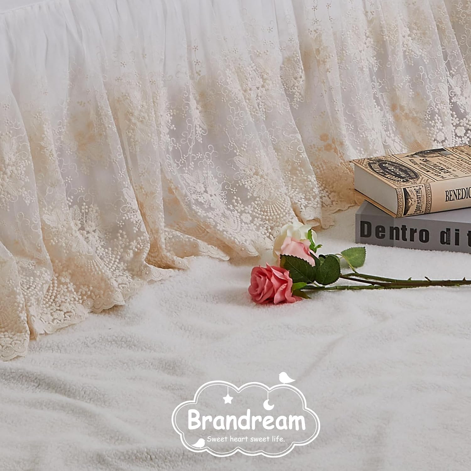 Brandream Boho Crib Bed Skirt - Beige Cream 4-Sided