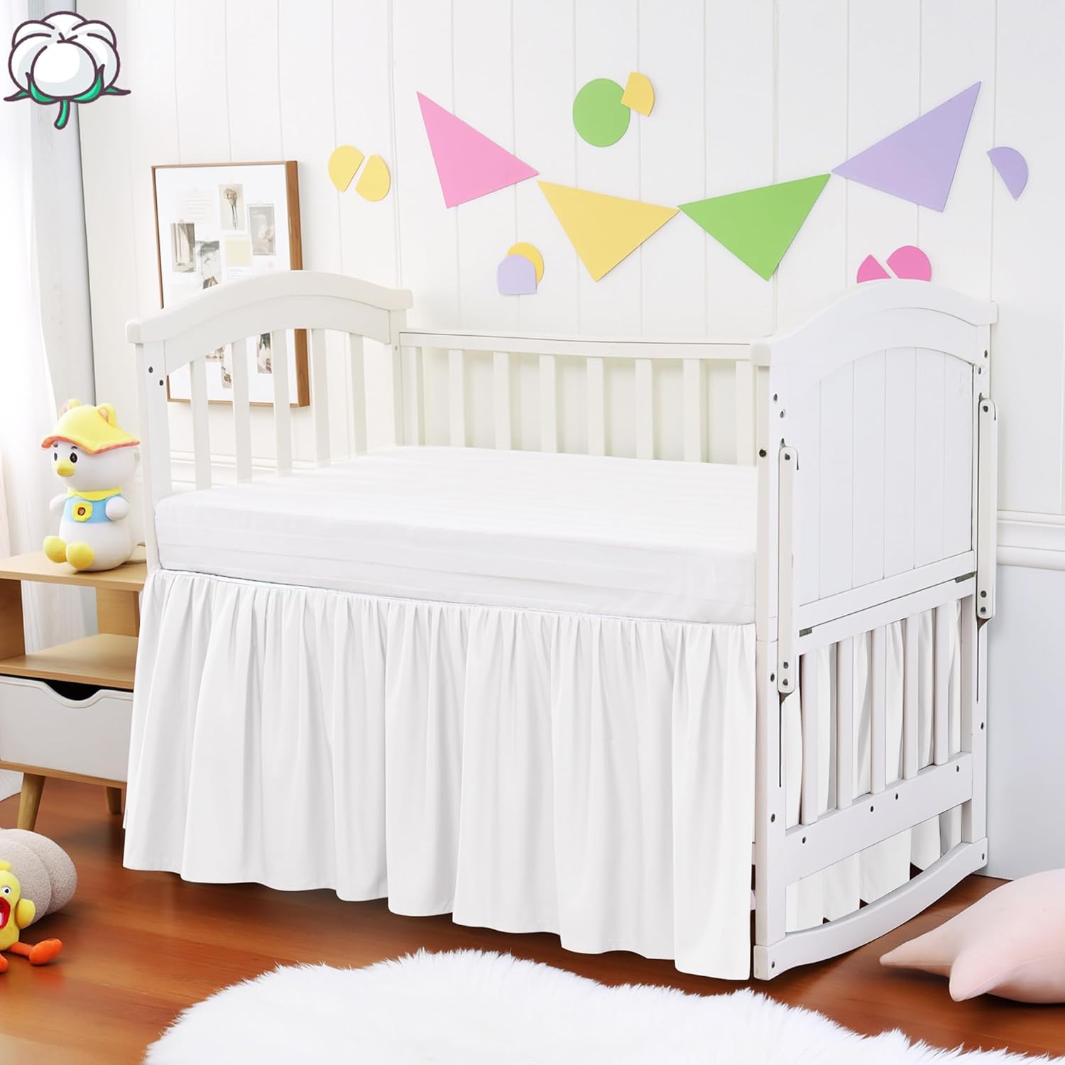 Zaizaihome Crib Bed Skirt - 100 Cotton 14 Drop No-Tie Design