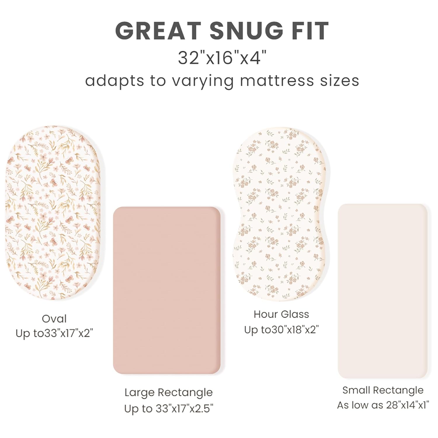 Konssy 3 Pack Stretchy Bassinet Sheets - Soft Breathable for Baby Girl Boy