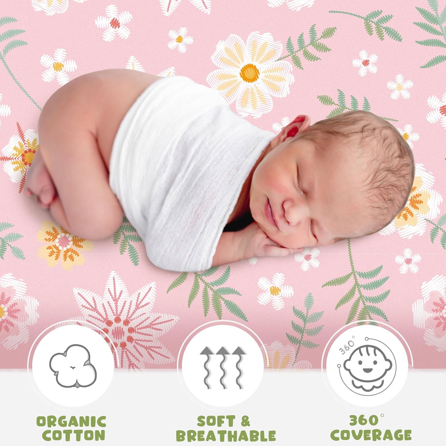 Rtteri 4 Pcs Baby Bassinet Sheets Soft Cotton Boho Flowers