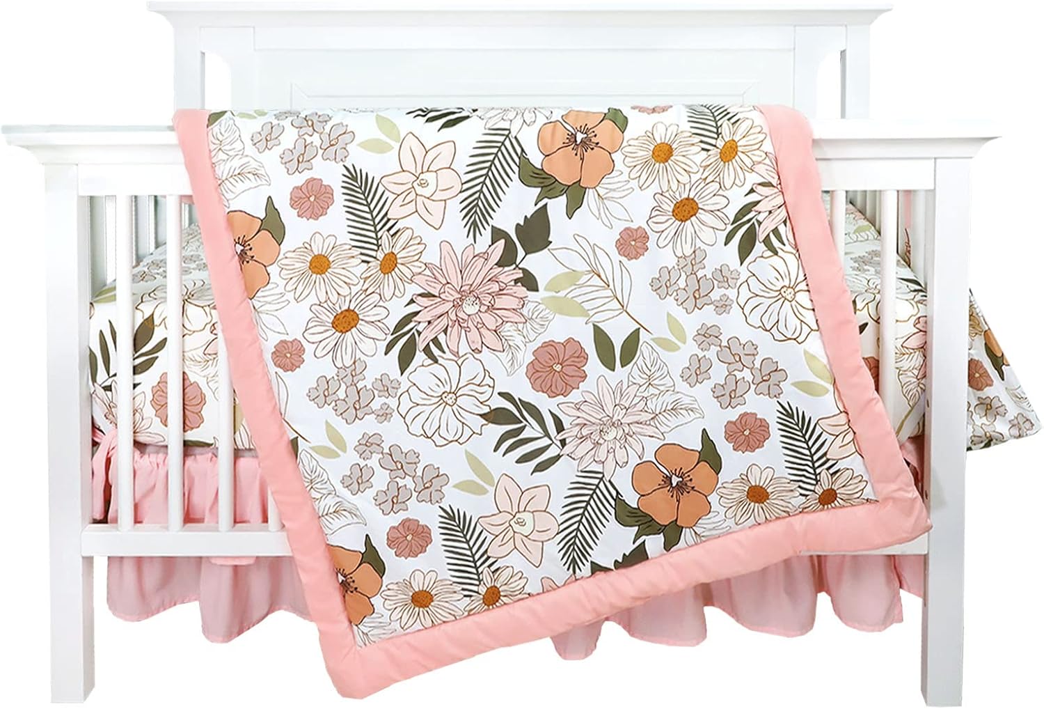 4-Piece Crib Bedding Set for Girls with Daisy Flowers
