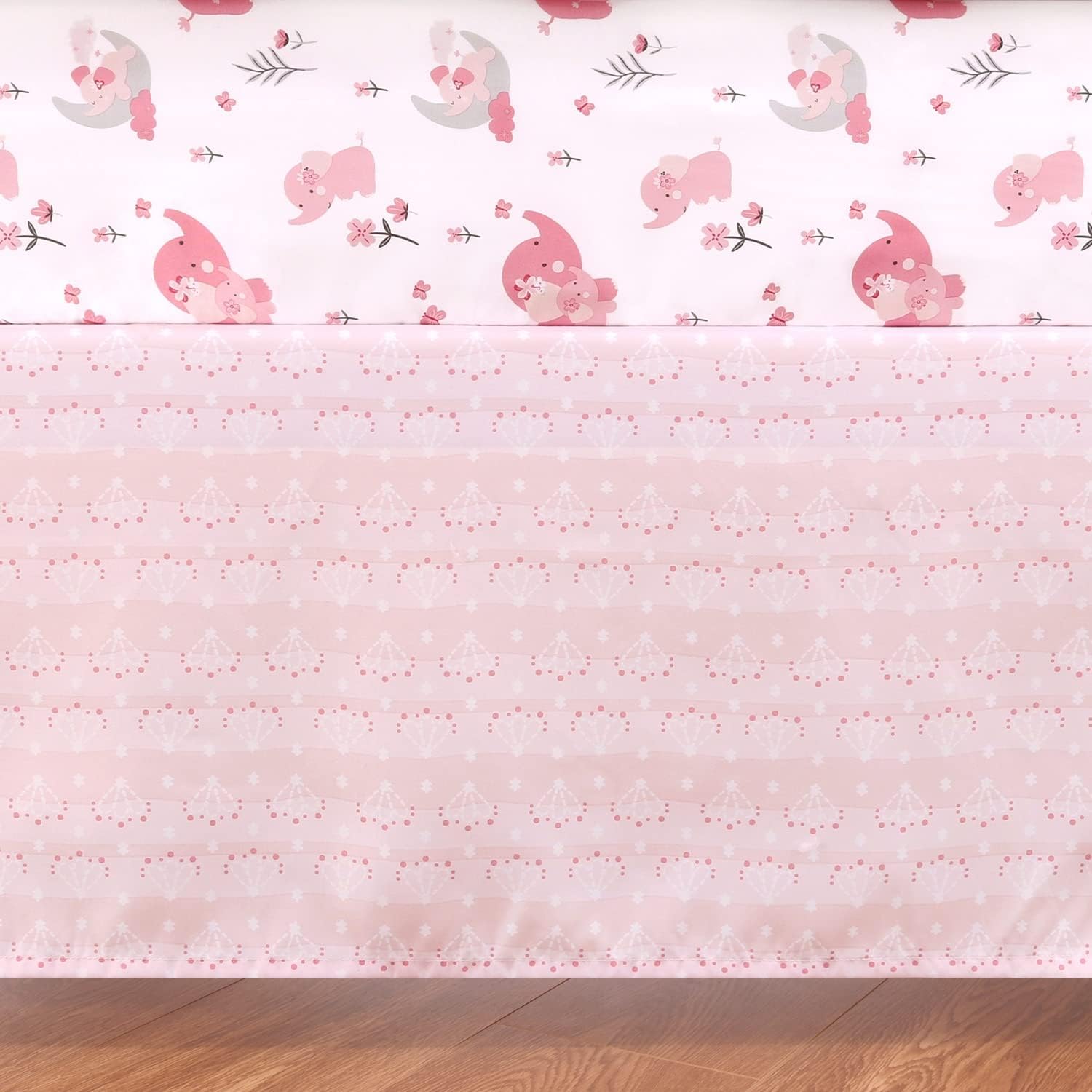 The Peanutshell 3 Piece Crib Bedding Set for Girls - Pink Elephant