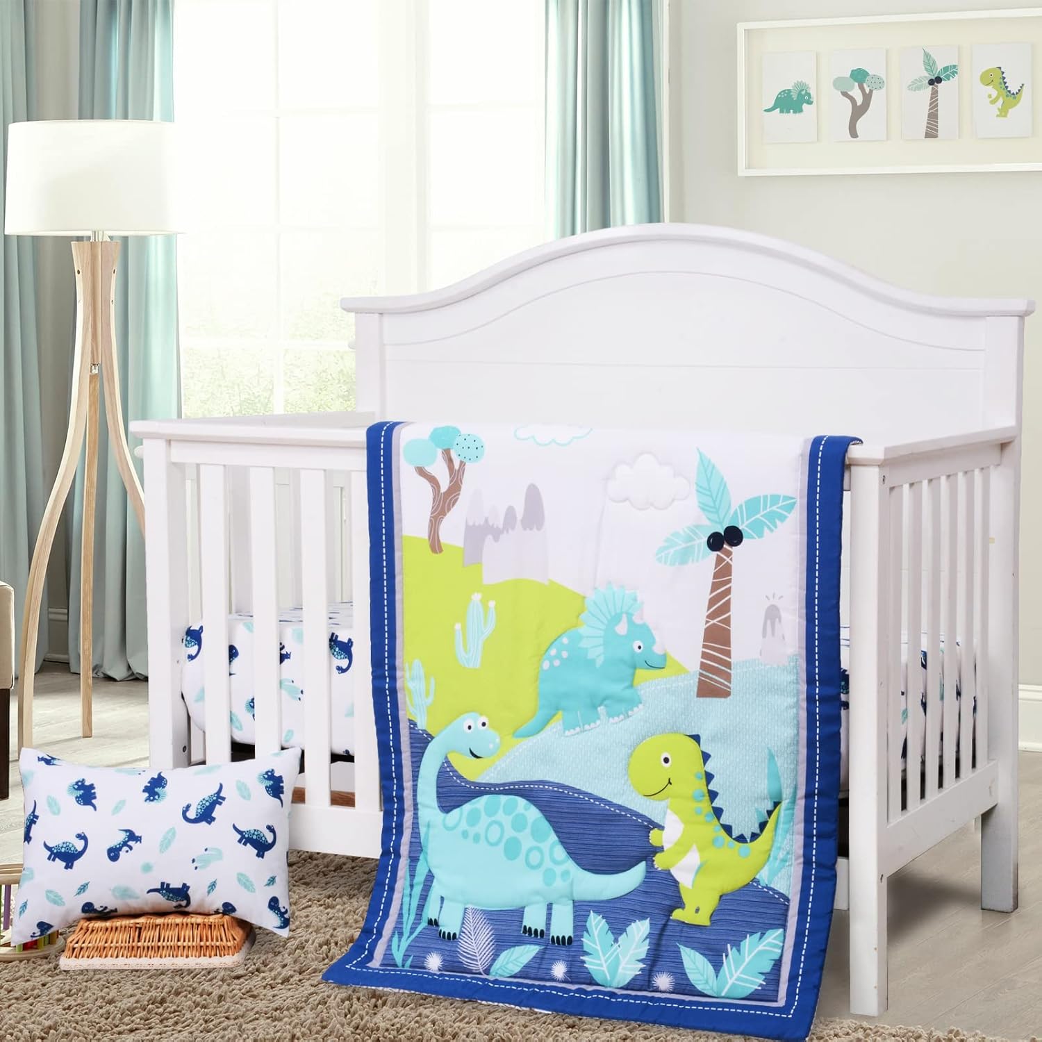 JISEN 3 Piece Crib Bedding Set Dinosaur Print