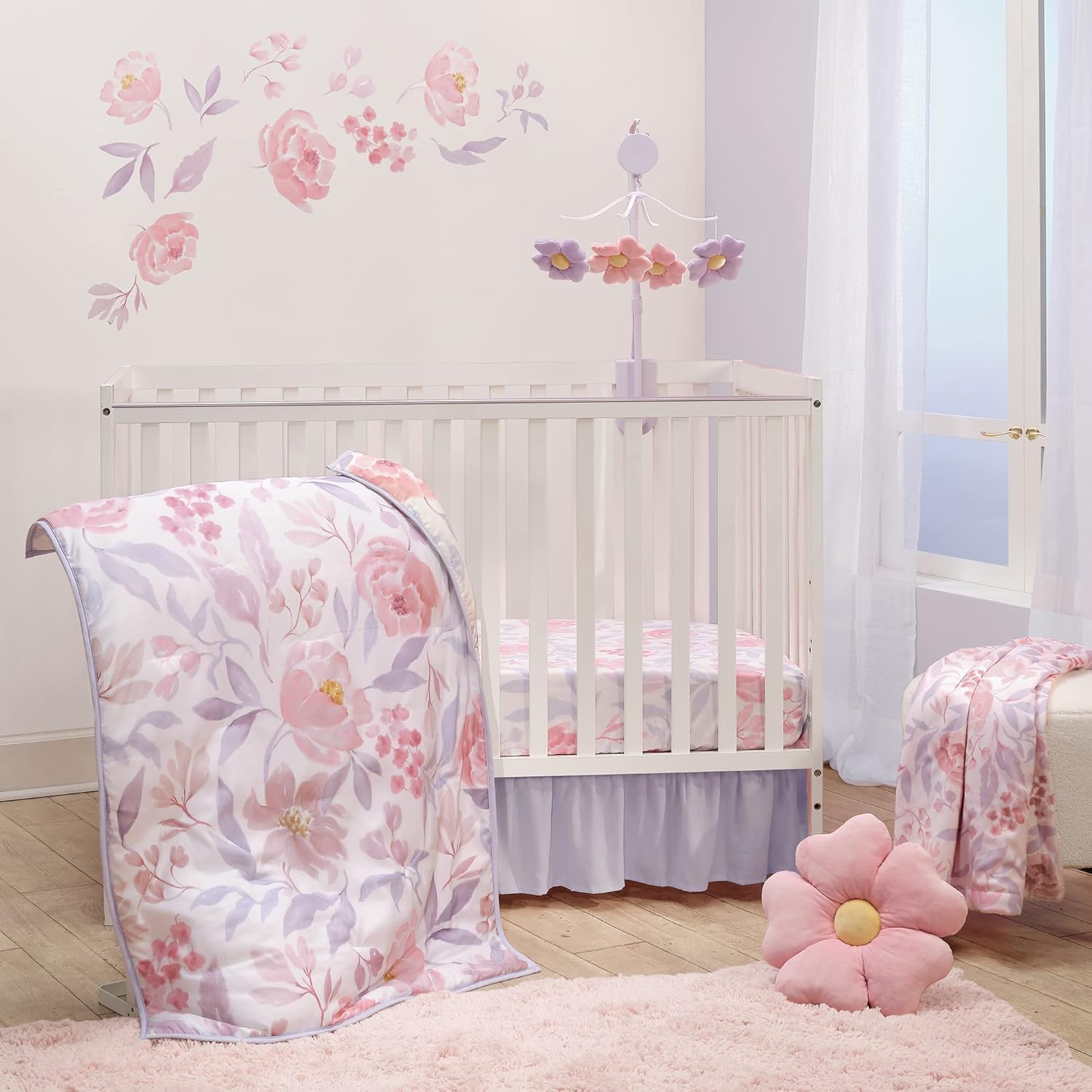 Bedtime Originals Lavender Floral 3-Piece Crib Bedding Set - PinkPurple