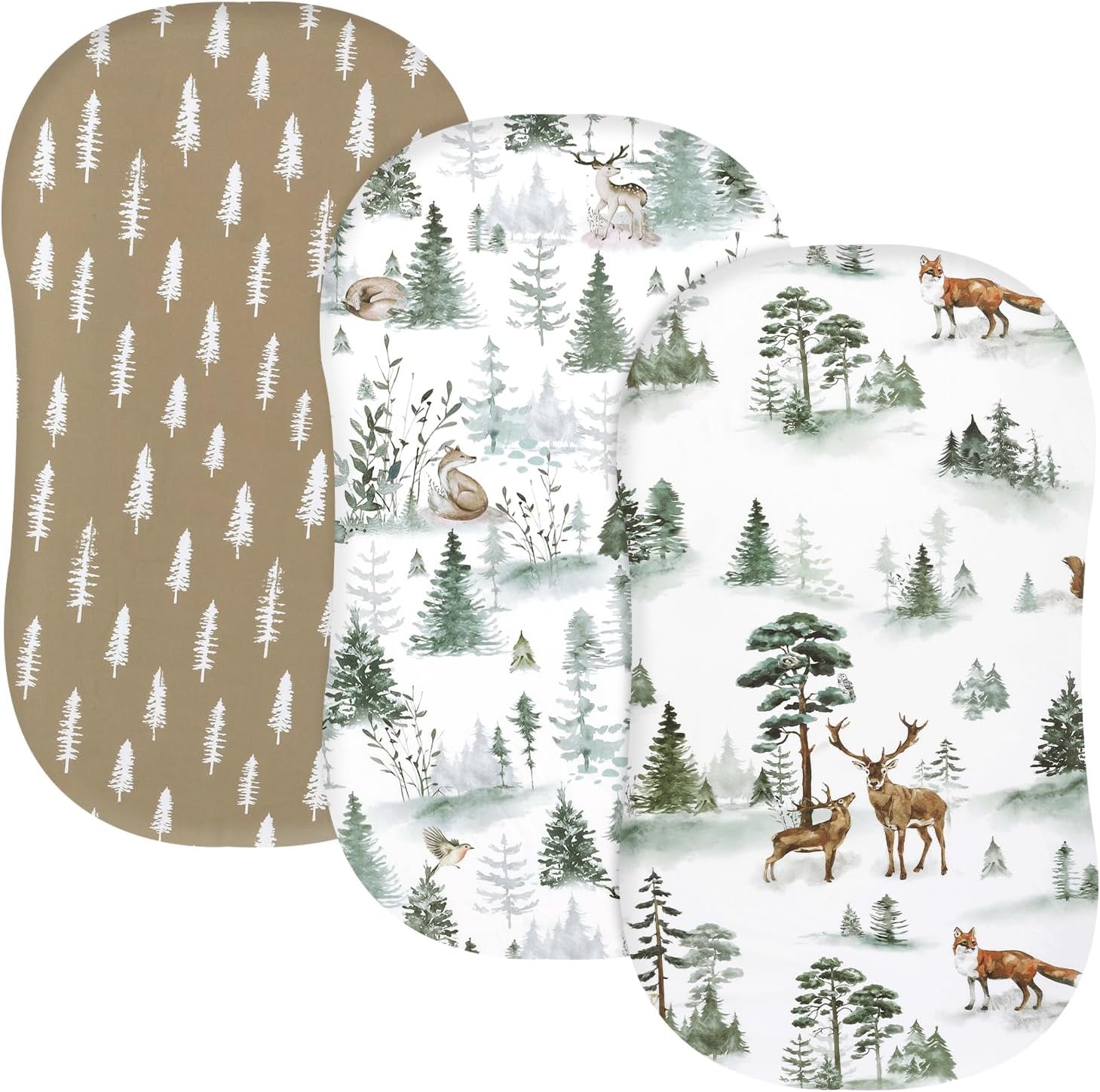 PHF 3 Pack Bassinet Sheets with Deer and Squirrels Pattern