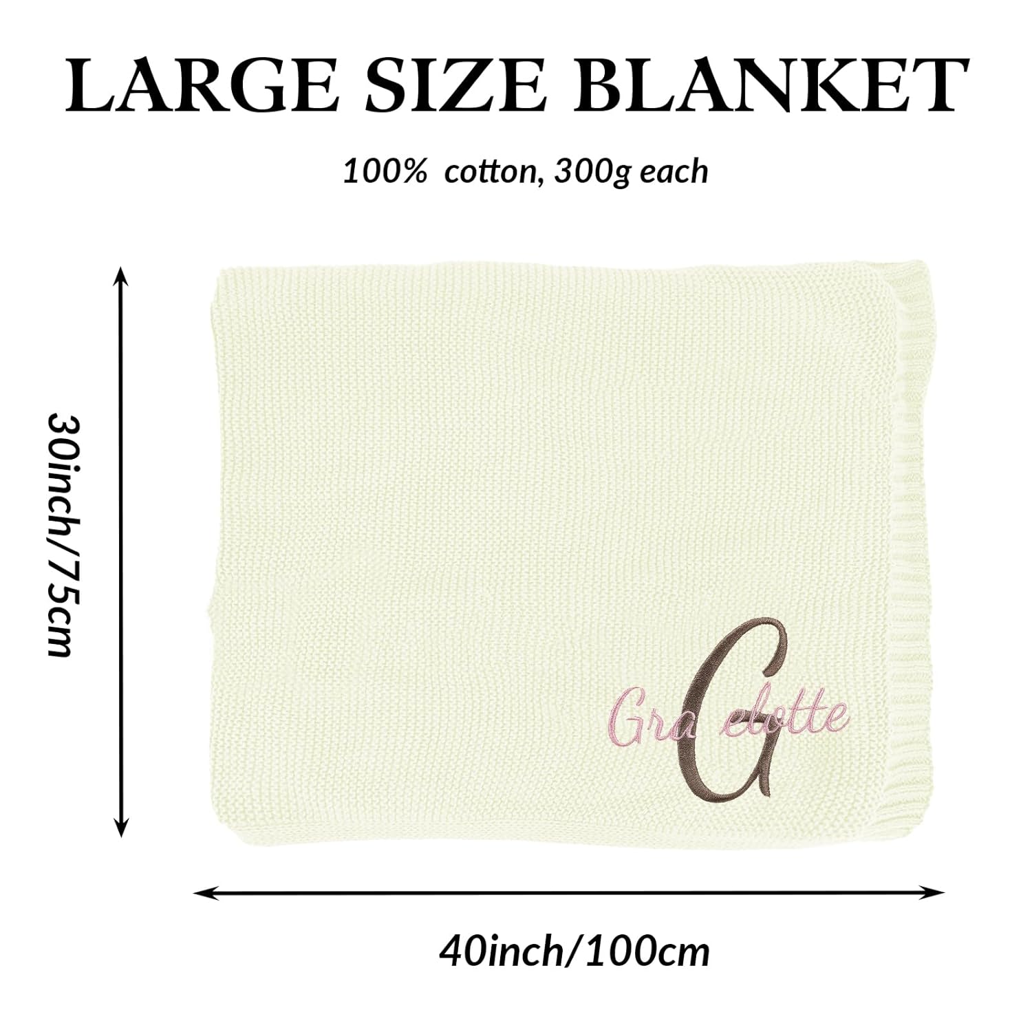 Custom Baby Blanket with Name 40x30 Inch Knit