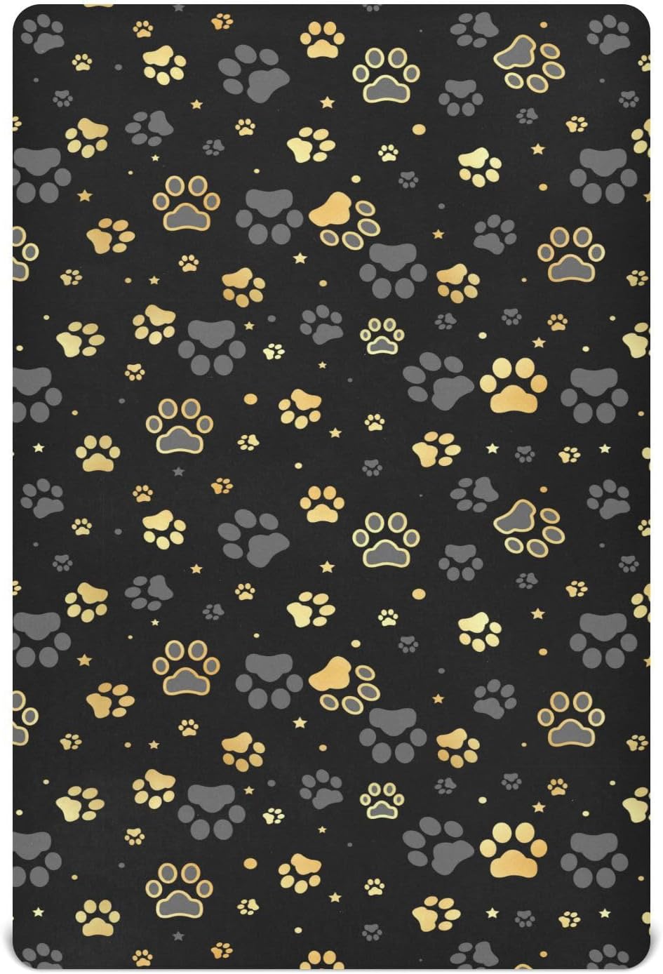 Baby Crib Sheet with Dog Paw Print and Star Design