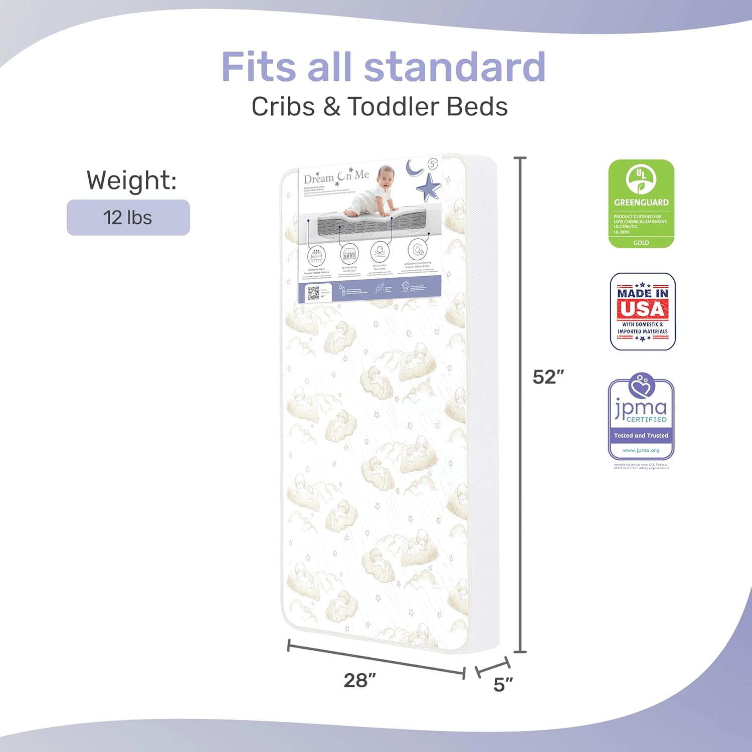 Dream On Me Twilight 5 Crib Mattress 2-in-1 Firm and Plush