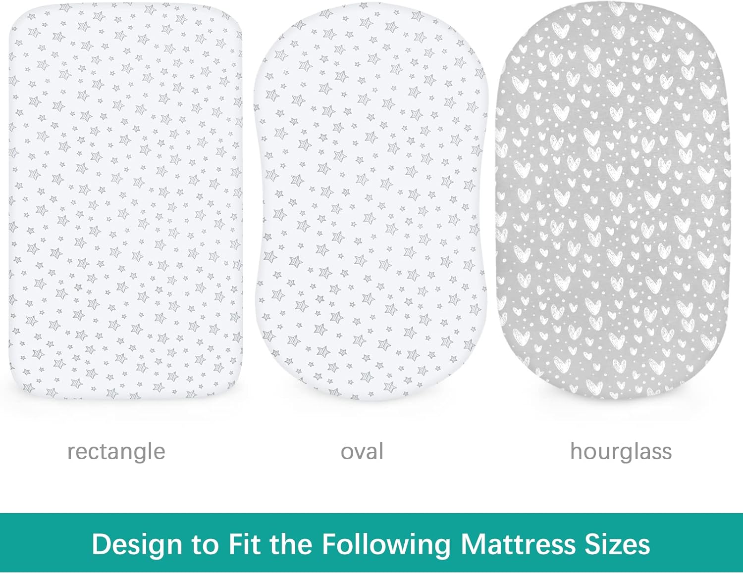 Biloban Bassinet Sheets 2 Pack White Grey Star Print