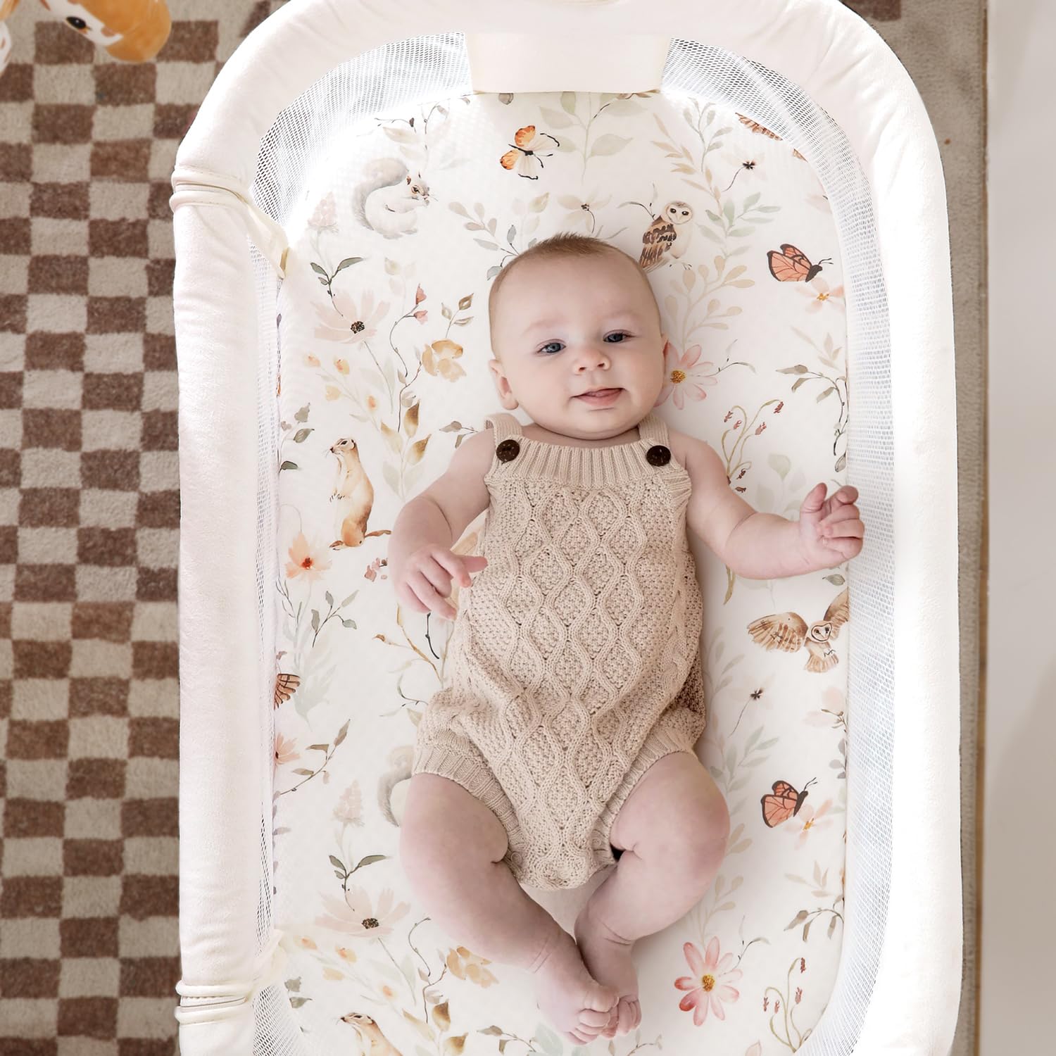 GRSSDER 3 Pack Ultra Soft Stretchy Bassinet Sheets Blush Pink Floral
