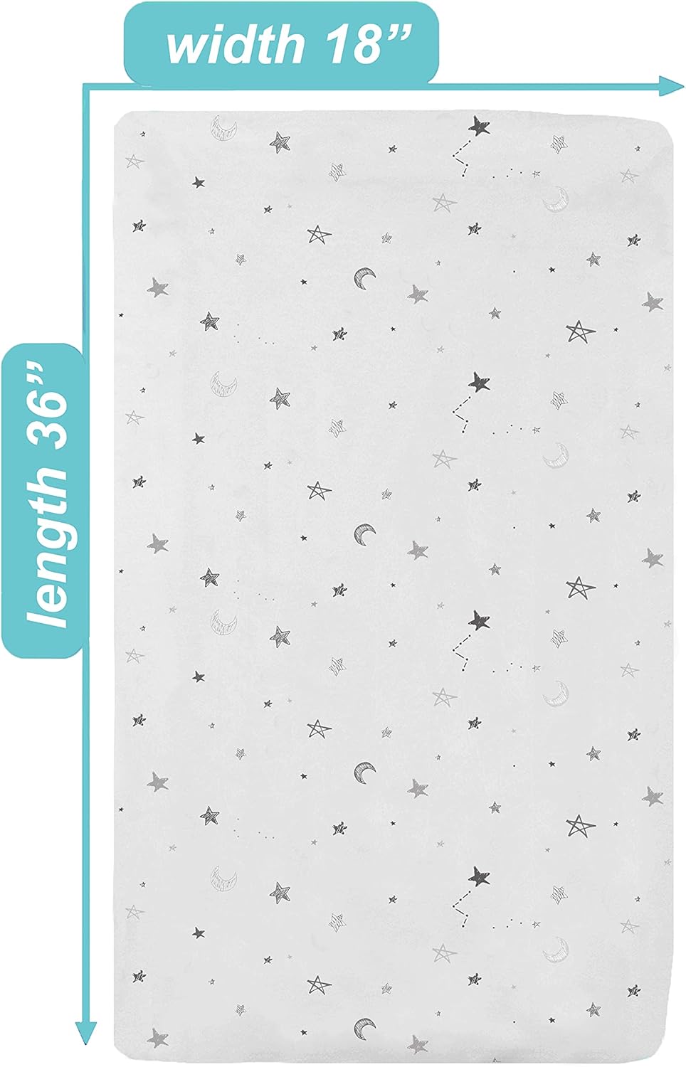 TL Care Fitted Bassinet Sheet - Gray Stars and Moons 100 Cotton