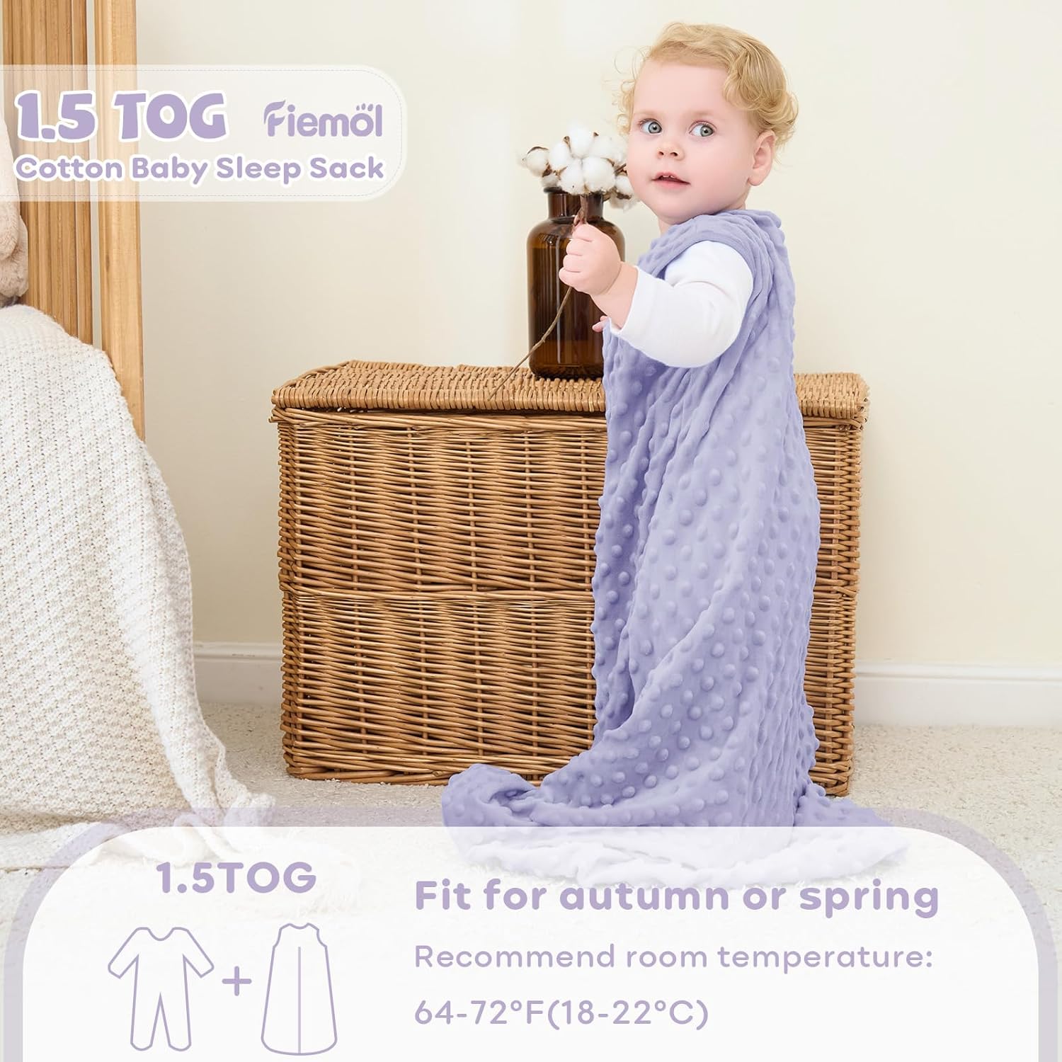 FIEMOL 2 Pack Fleece Sleep Sack 6-12 Months